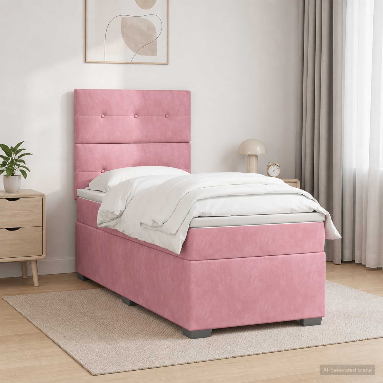 Boxspringbett mit Matratze mit Kopfteil Rosa 100 x 200 cm Samt