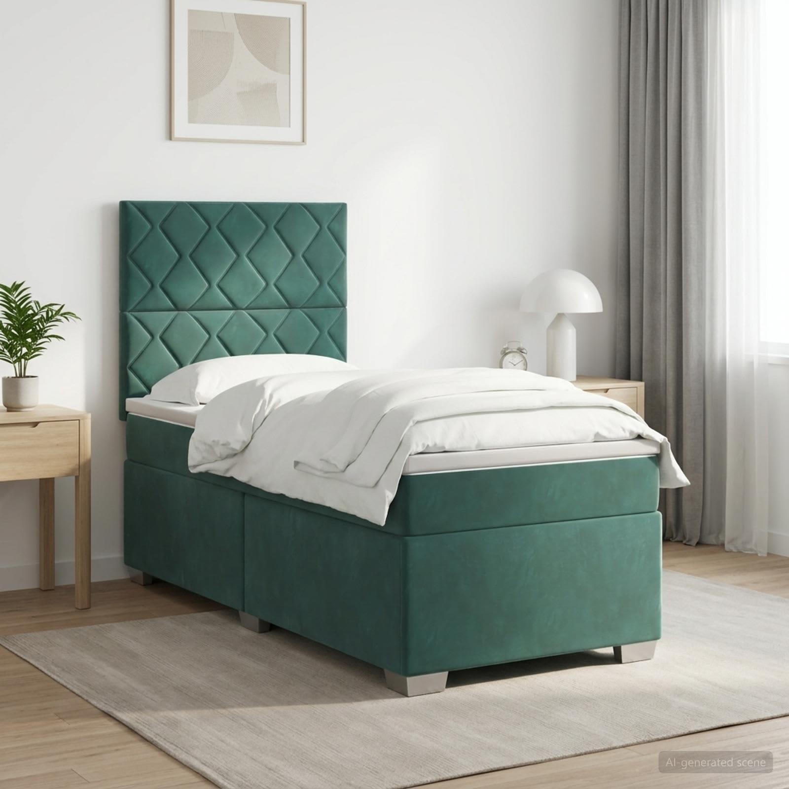 Boxspringbett mit Matratze Dunkelgrün 80 x 200 cm Samt