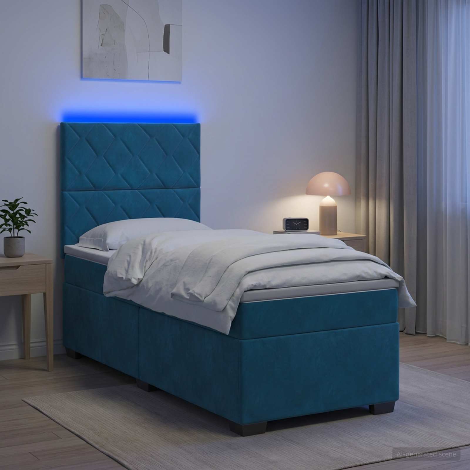 Boxspringbett mit Matratze mit Kopfteil Blau 90 x 190 cm Samt