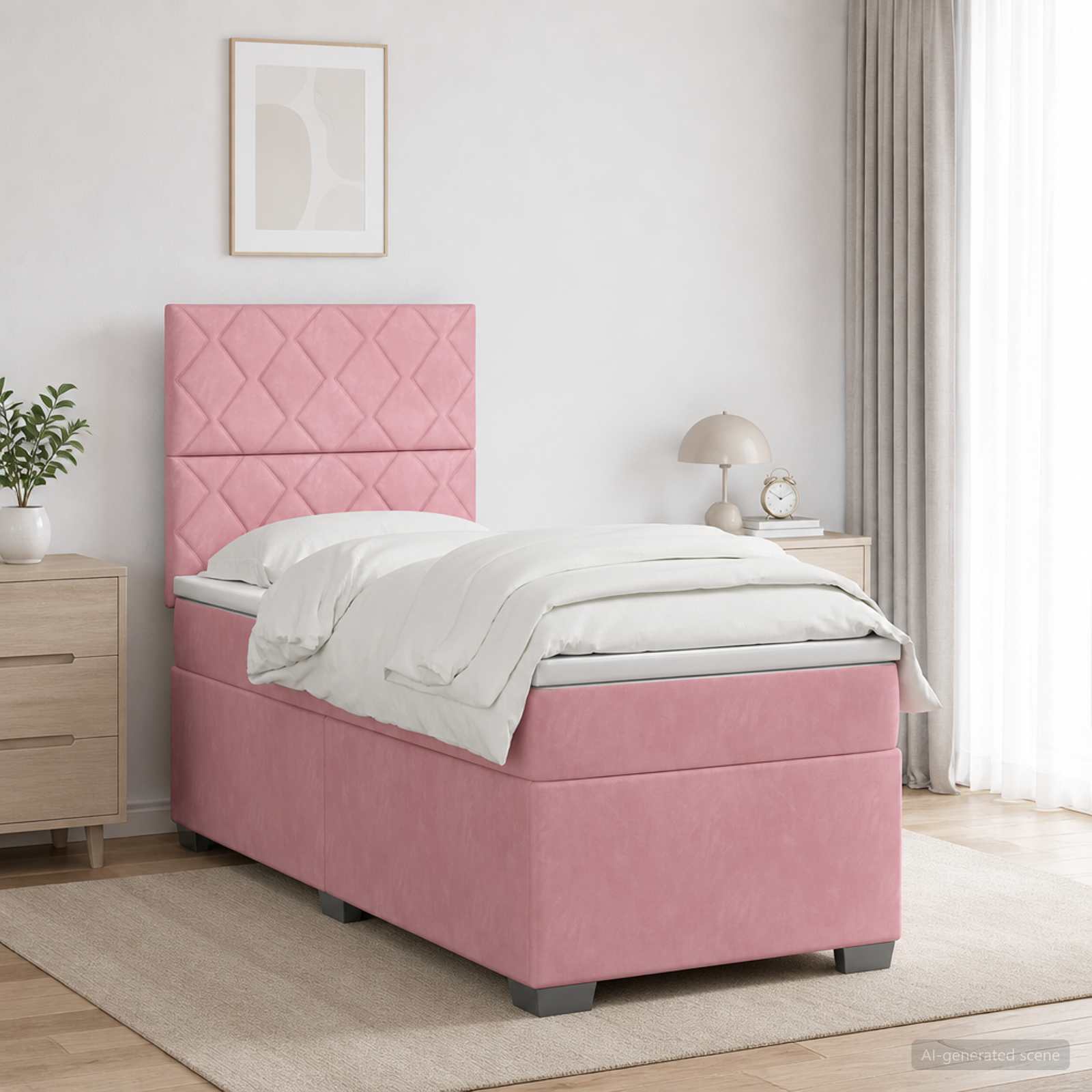 Boxspringbett mit Matratze mit Kopfteil Rosa 90 x 200 cm Samt