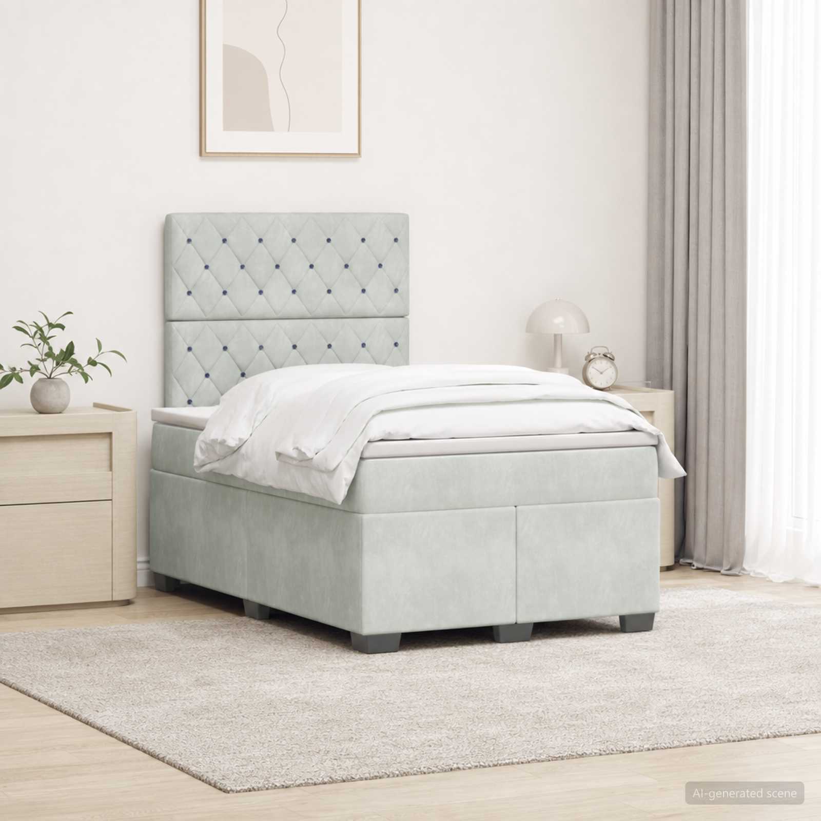 Boxspringbett mit Matratze Hellgrau 120 x 190 cm Samt