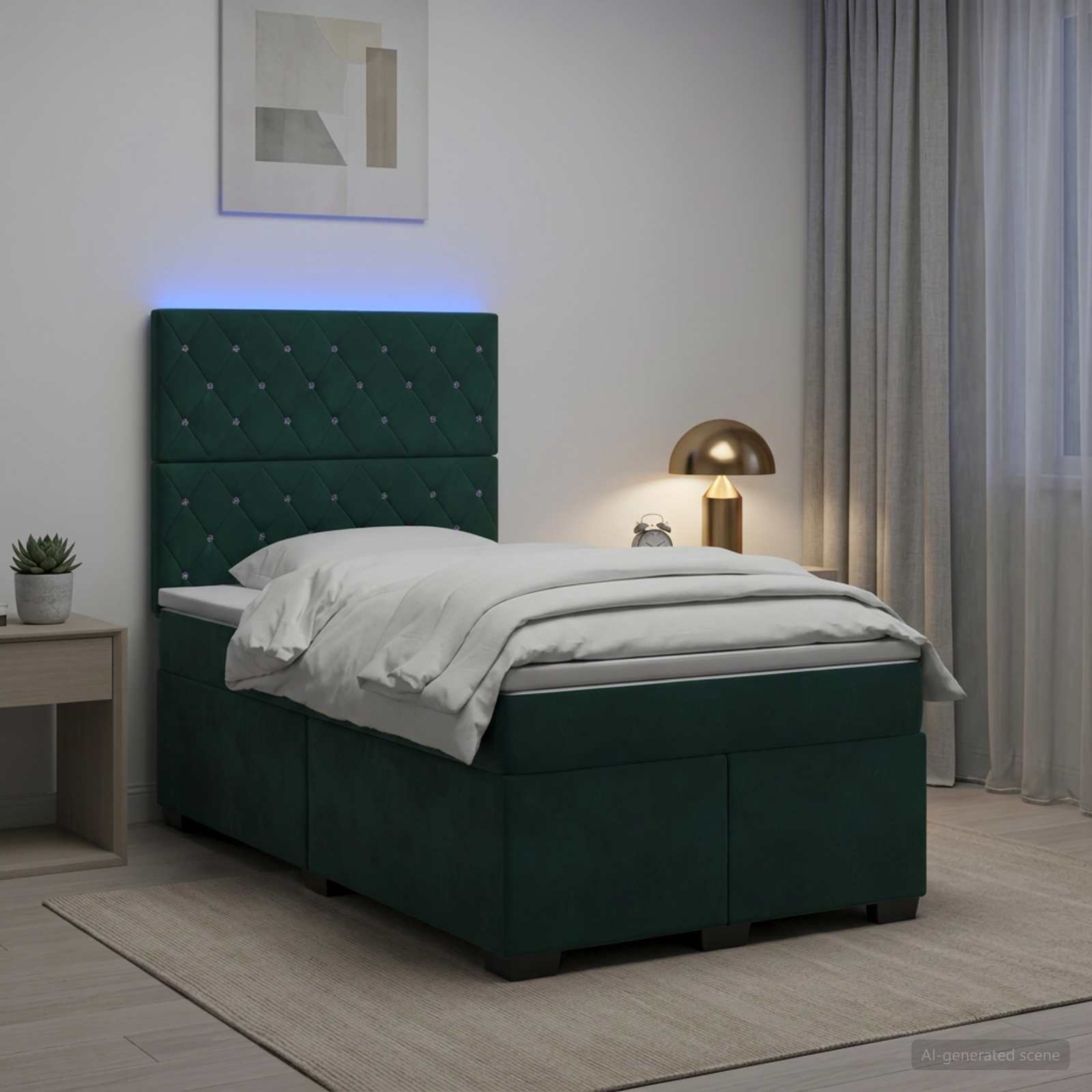 Boxspringbett mit Matratze Dunkelgrün 120 x 190 cm Samt