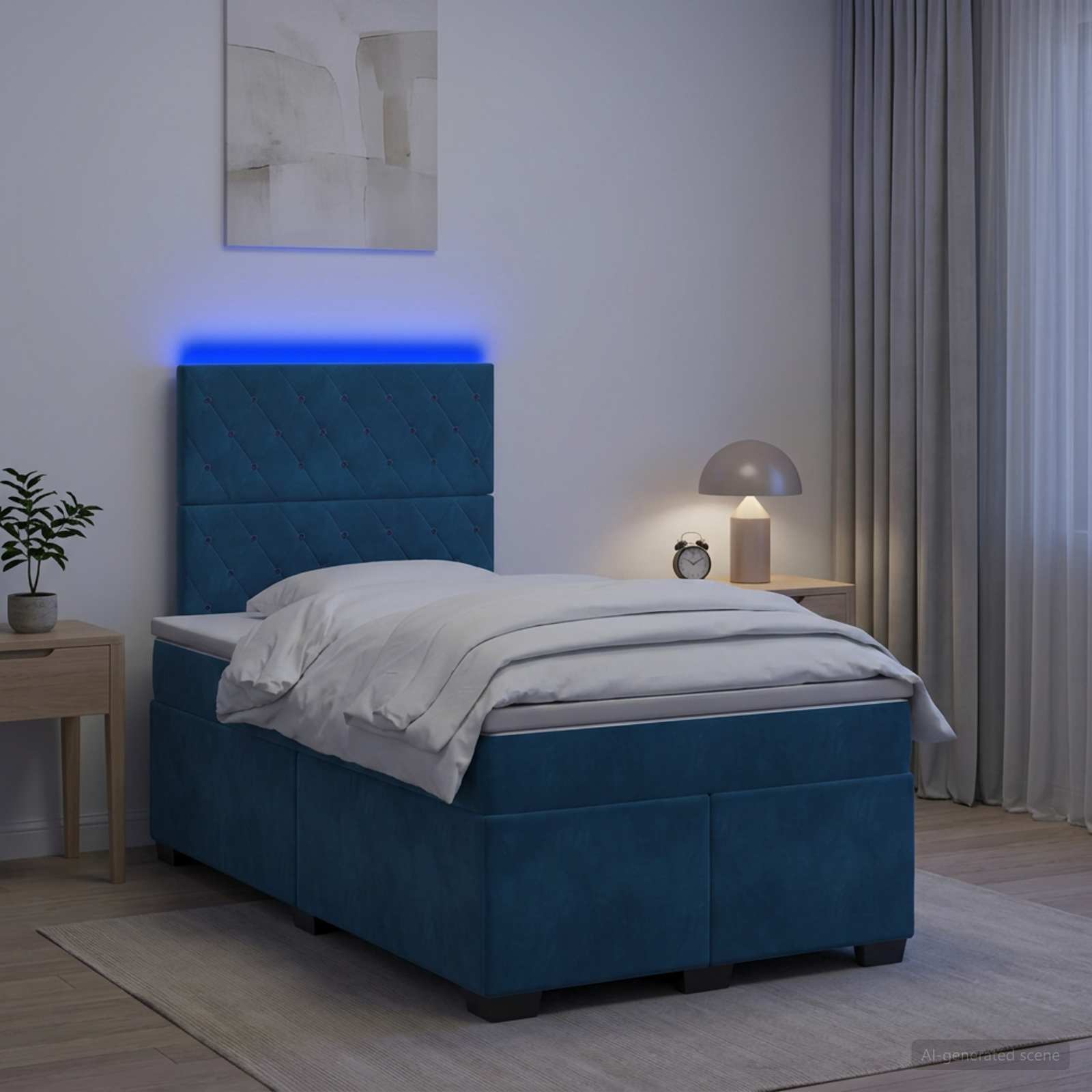 Boxspringbett mit Matratze mit Kopfteil Blau 120 x 190 cm Samt