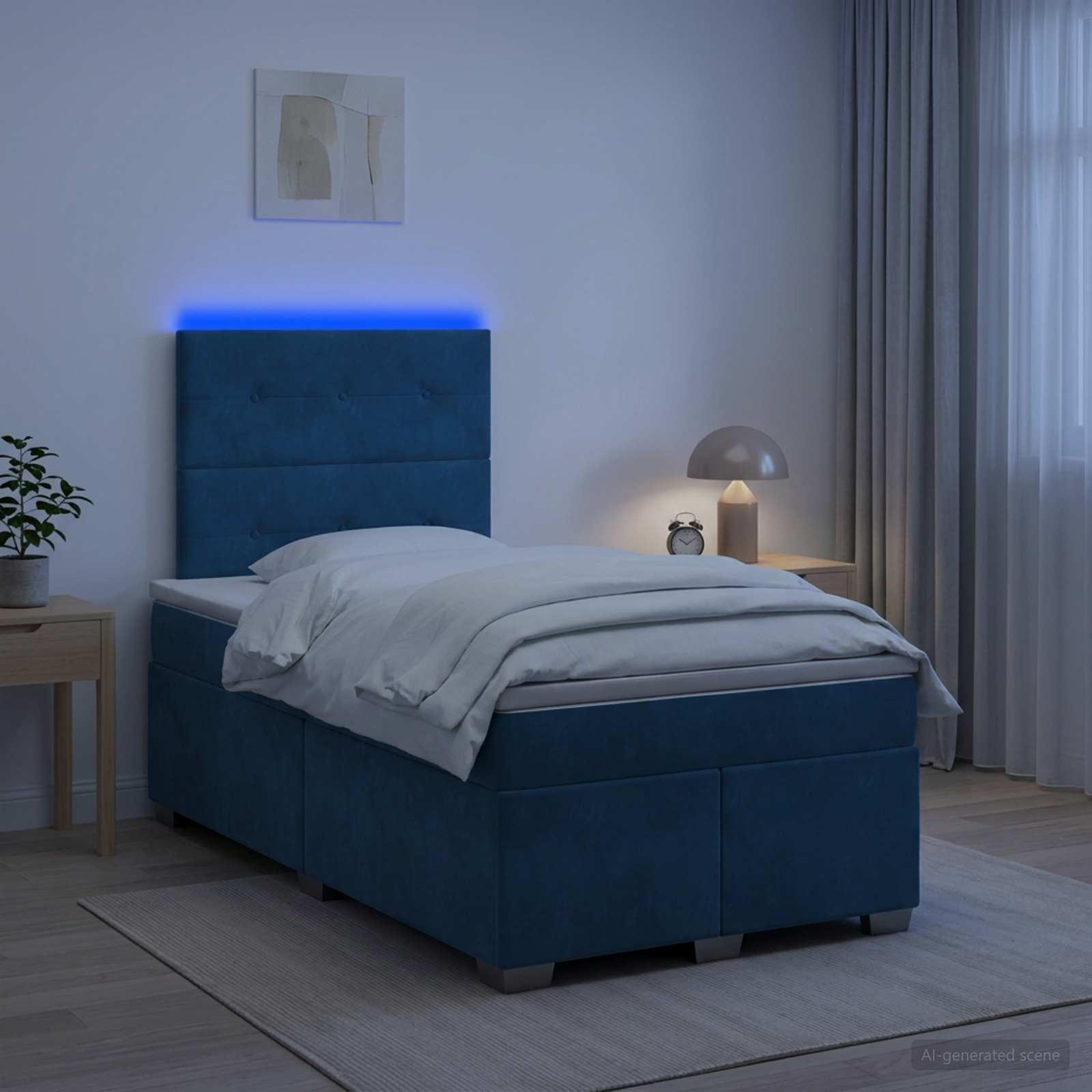 Boxspringbett mit Matratze mit Kopfteil Blau 120 x 190 cm Samt