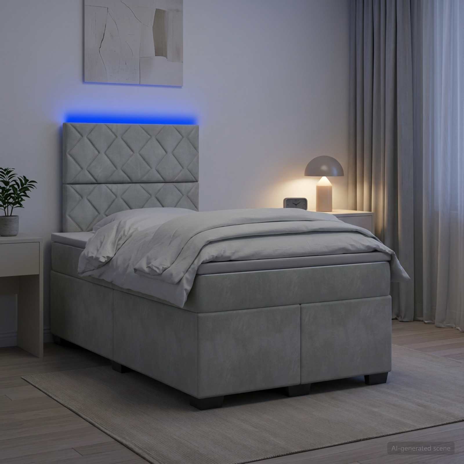 Boxspringbett mit Matratze Hellgrau 120 x 190 cm Samt