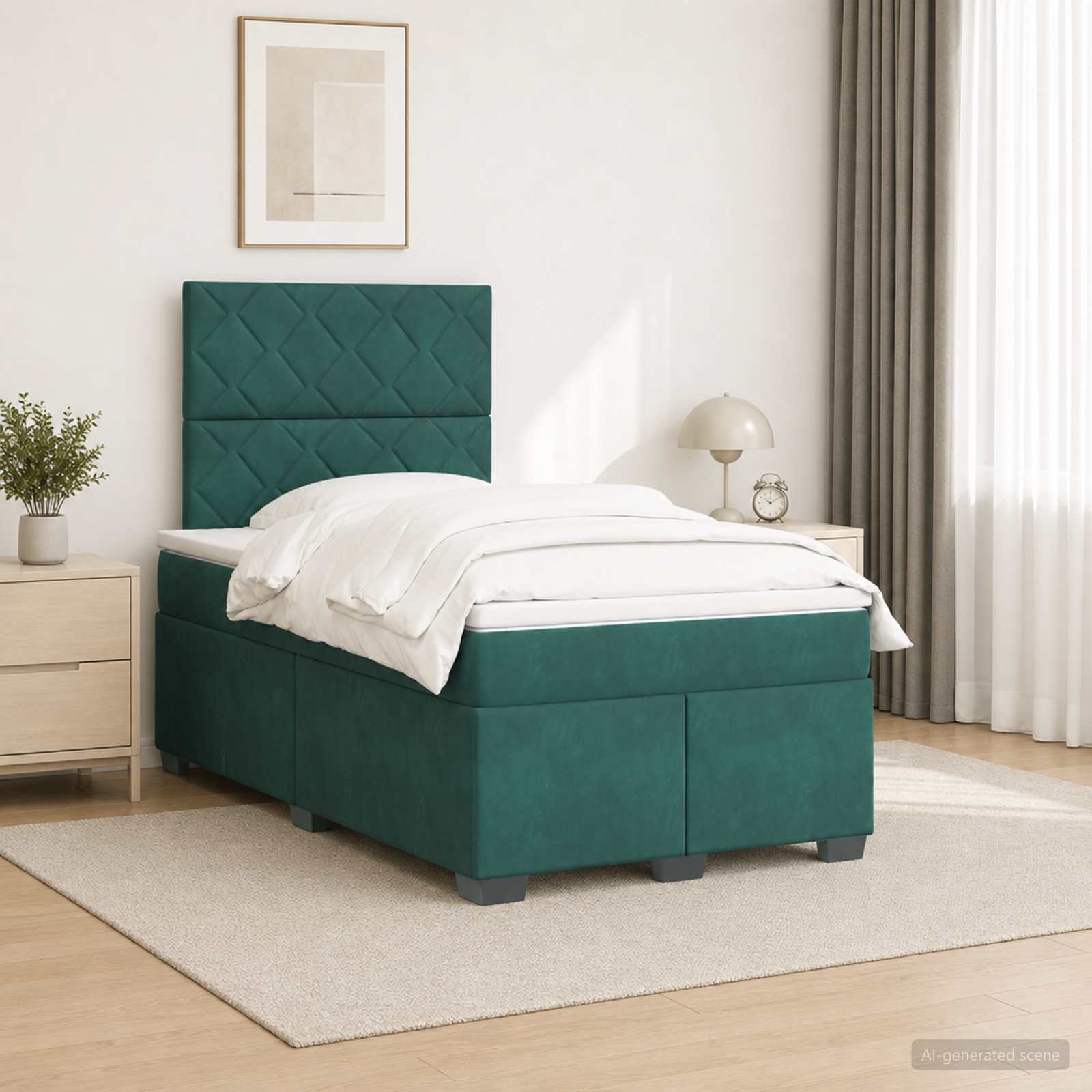 Boxspringbett mit Matratze Dunkelgrün 120 x 190 cm Samt
