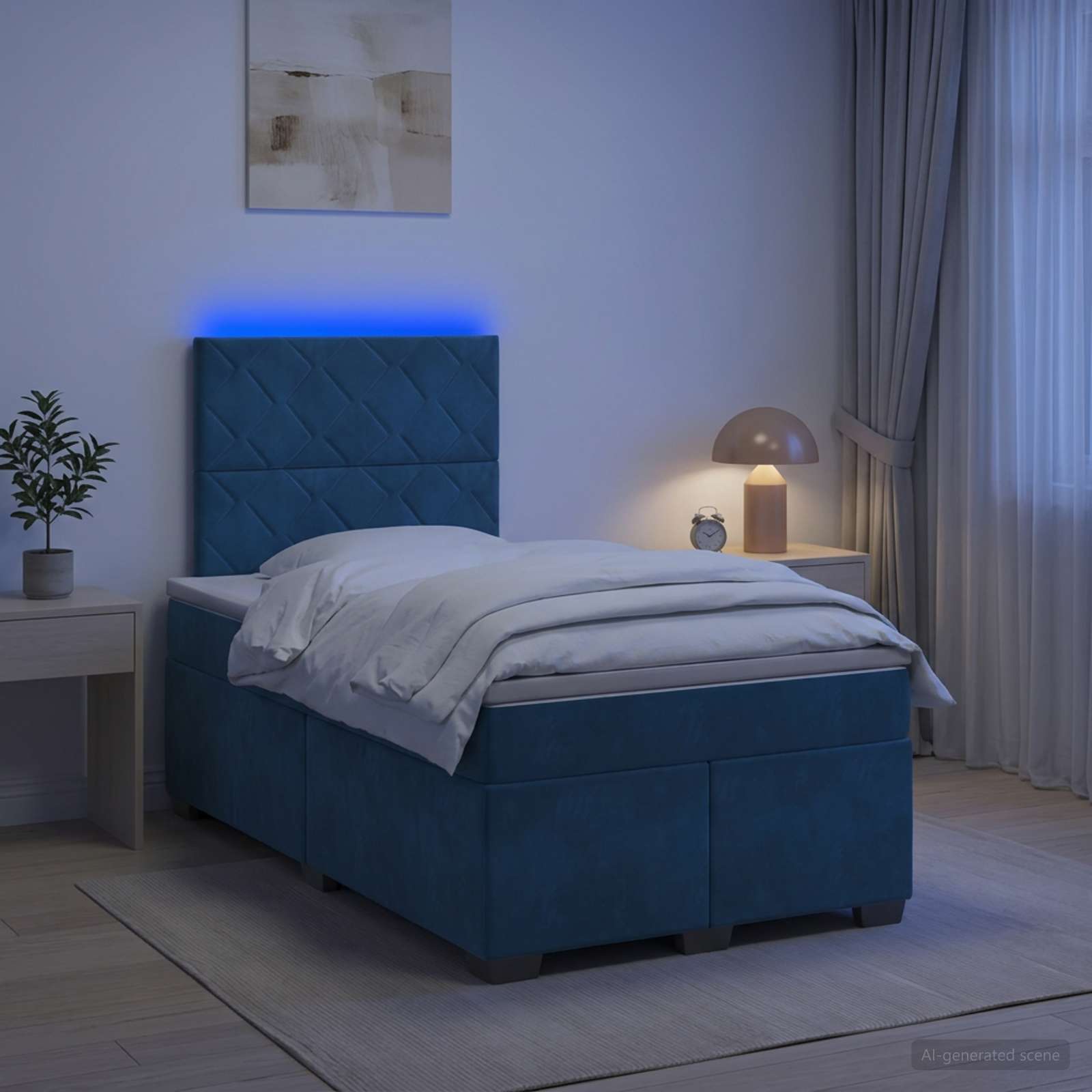 Boxspringbett mit Matratze mit Kopfteil Blau 120 x 190 cm Samt