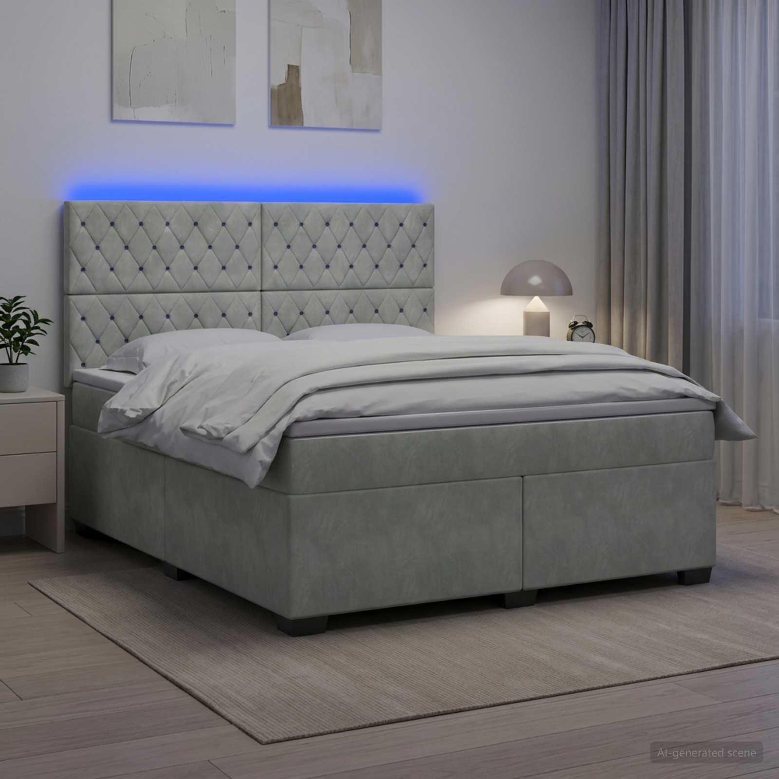 Boxspringbett mit Matratze Hellgrau 140 x 190 cm Samt