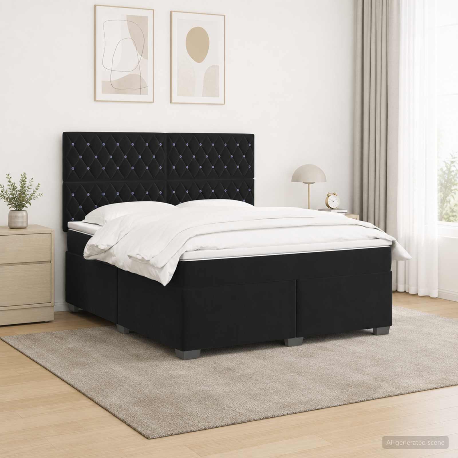 Boxspringbett mit Matratze Schwarz 140 x 200 cm Samt