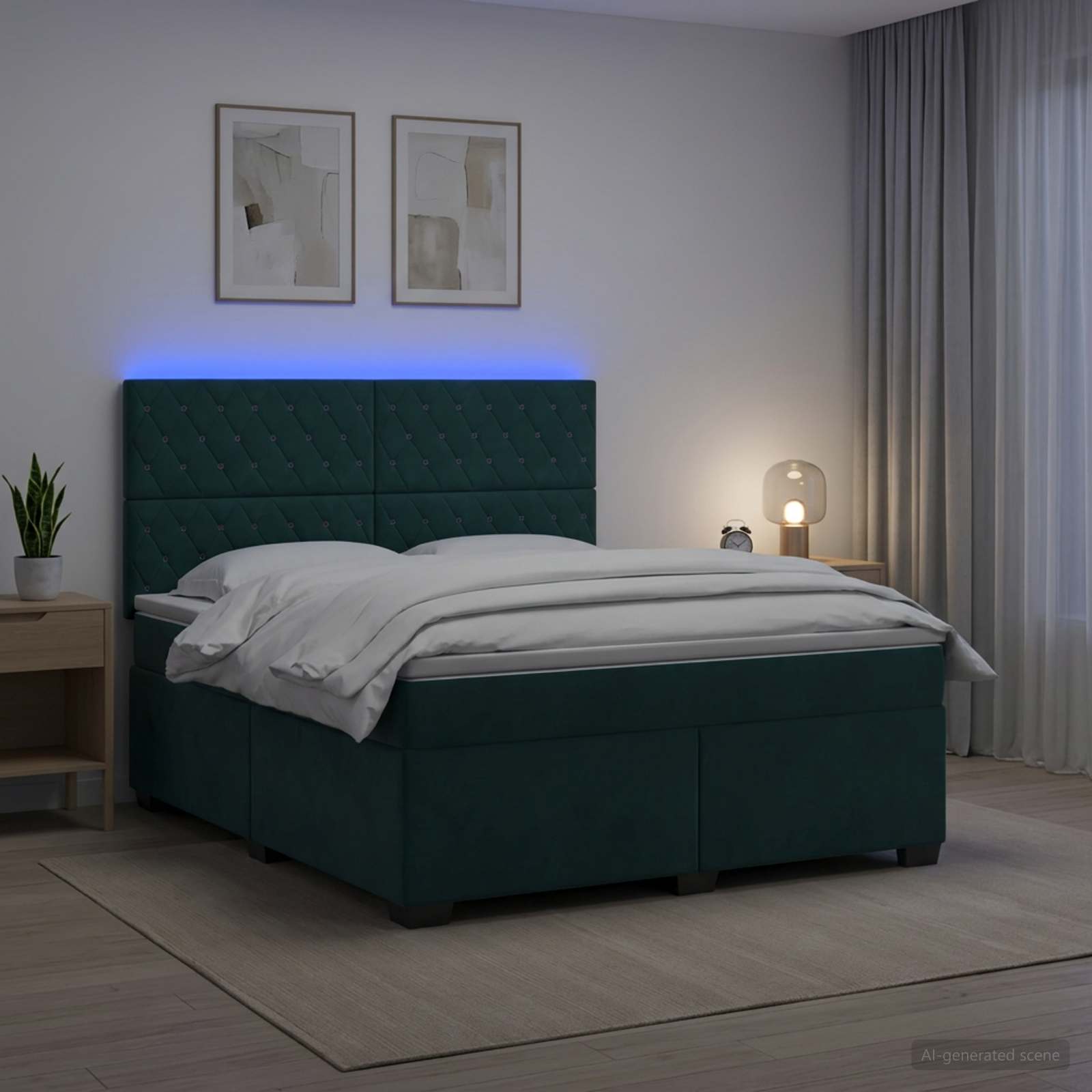 Boxspringbett mit Matratze Dunkelgrün 140 x 190 cm Samt
