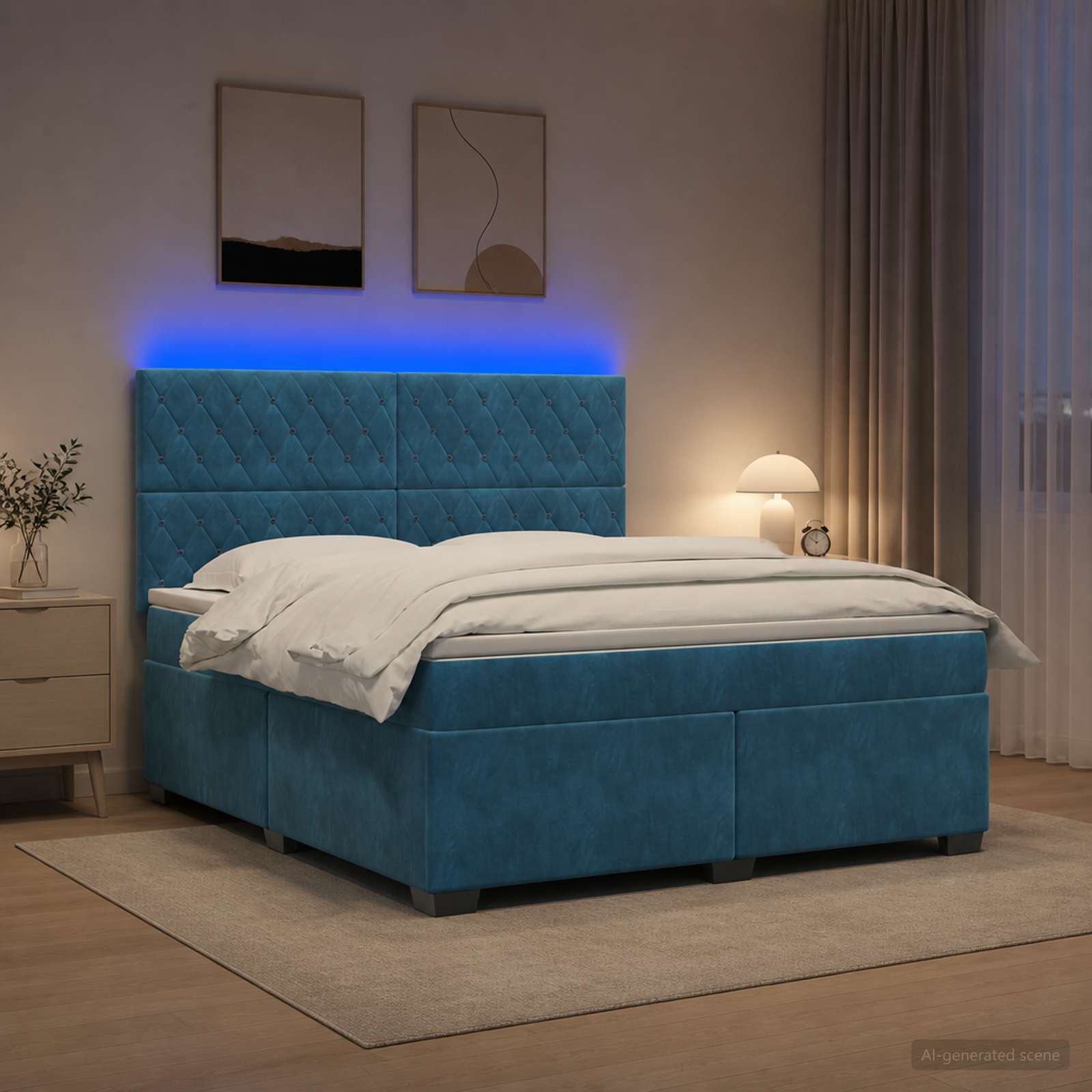 Boxspringbett mit Matratze mit Kopfteil Blau 140 x 190 cm Samt