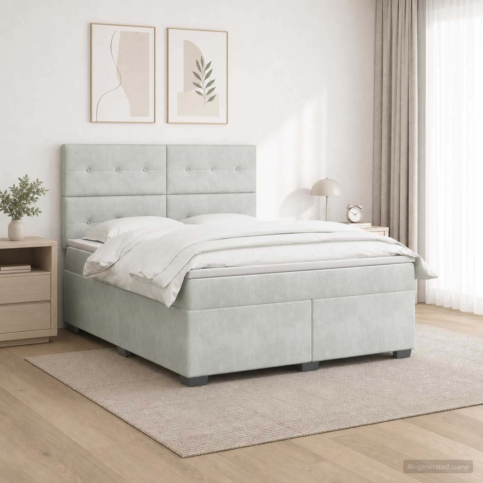 Boxspringbett mit Matratze Hellgrau 140 x 190 cm Samt