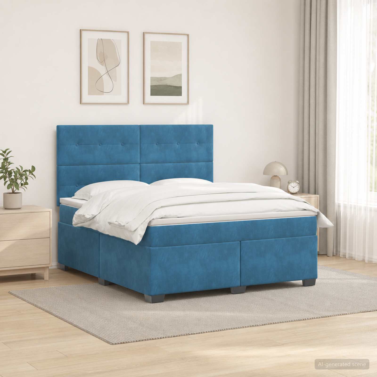 Boxspringbett mit Matratze mit Kopfteil Blau 140 x 200 cm Samt