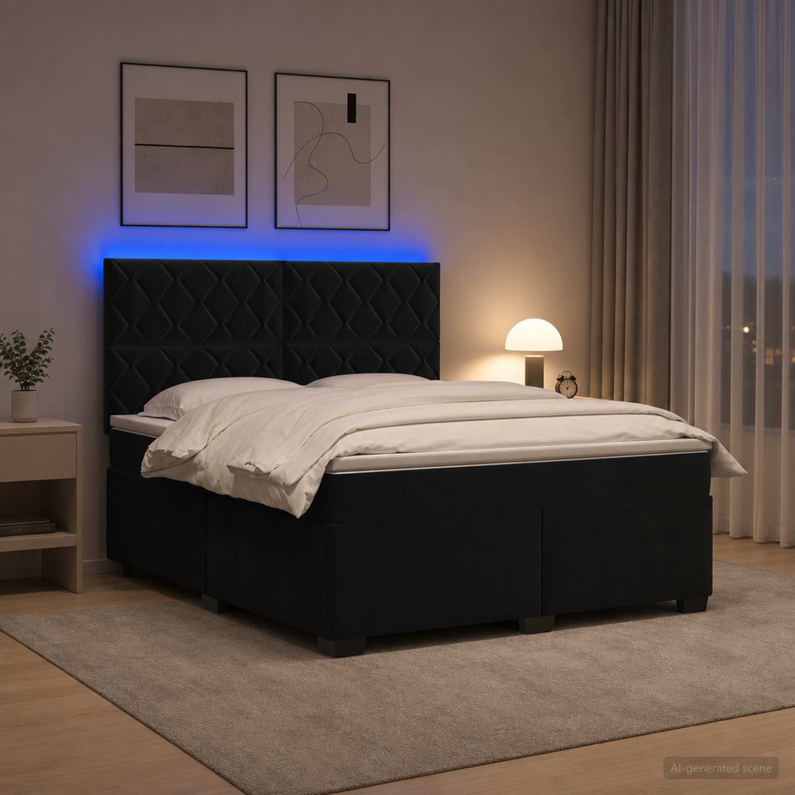 Boxspringbett mit Matratze Schwarz 140 x 200 cm Samt