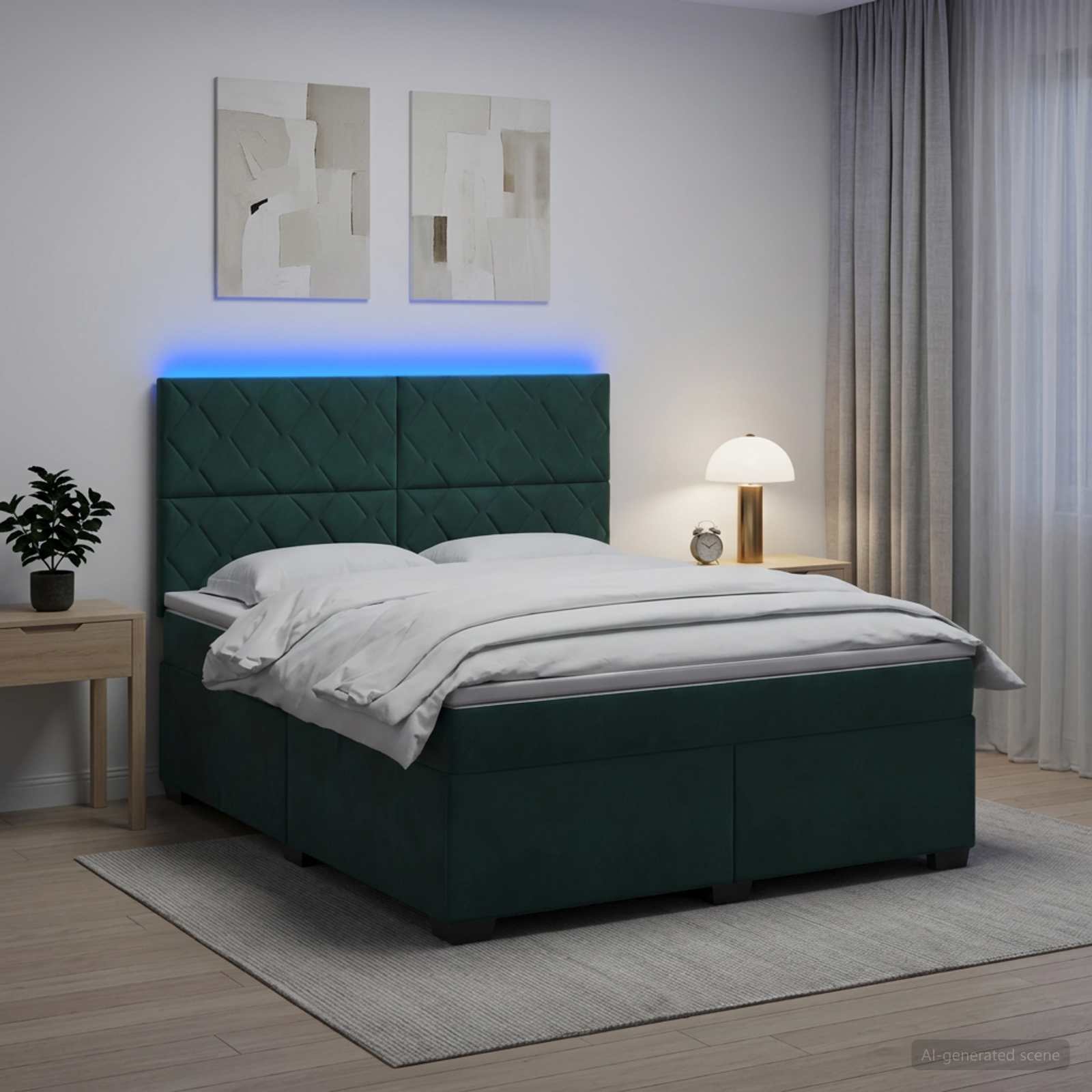 Boxspringbett mit Matratze Dunkelgrün 140 x 190 cm Samt