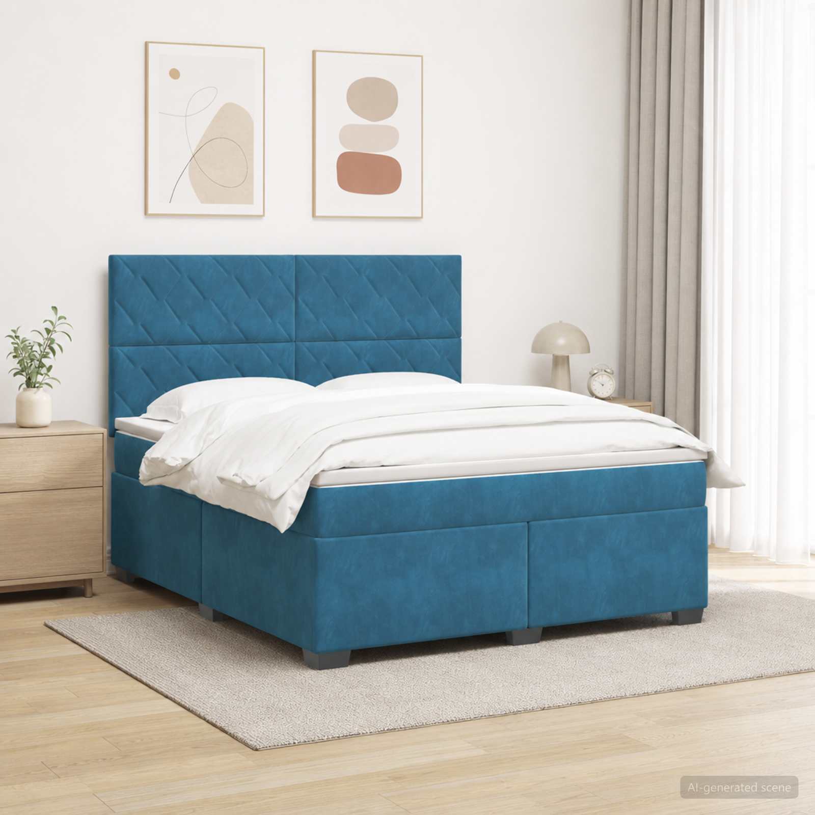 Boxspringbett mit Matratze mit Kopfteil Blau 140 x 200 cm Samt