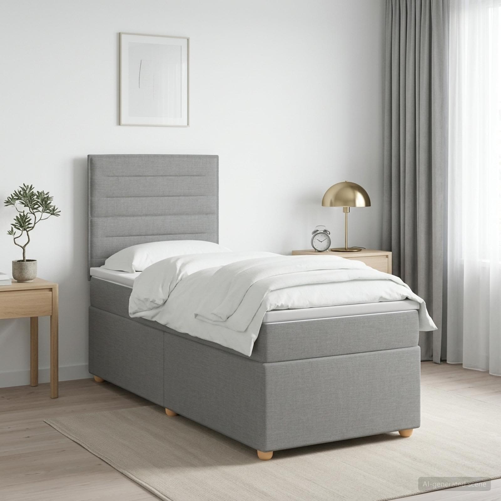 Boxspringbett mit Matratze Hellgrau 80 x 200 cm Stoff