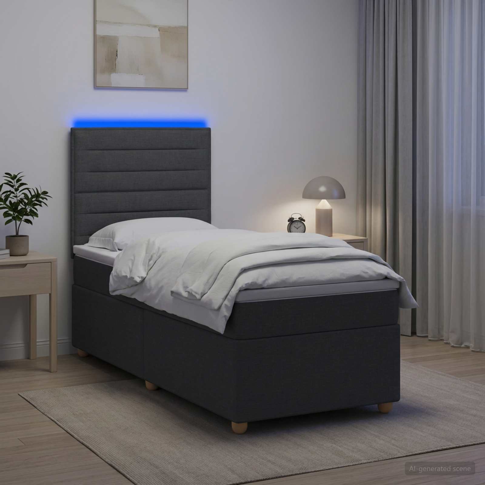 Boxspringbett mit Matratze Dunkelgrau 100 x 200 cm Stoff