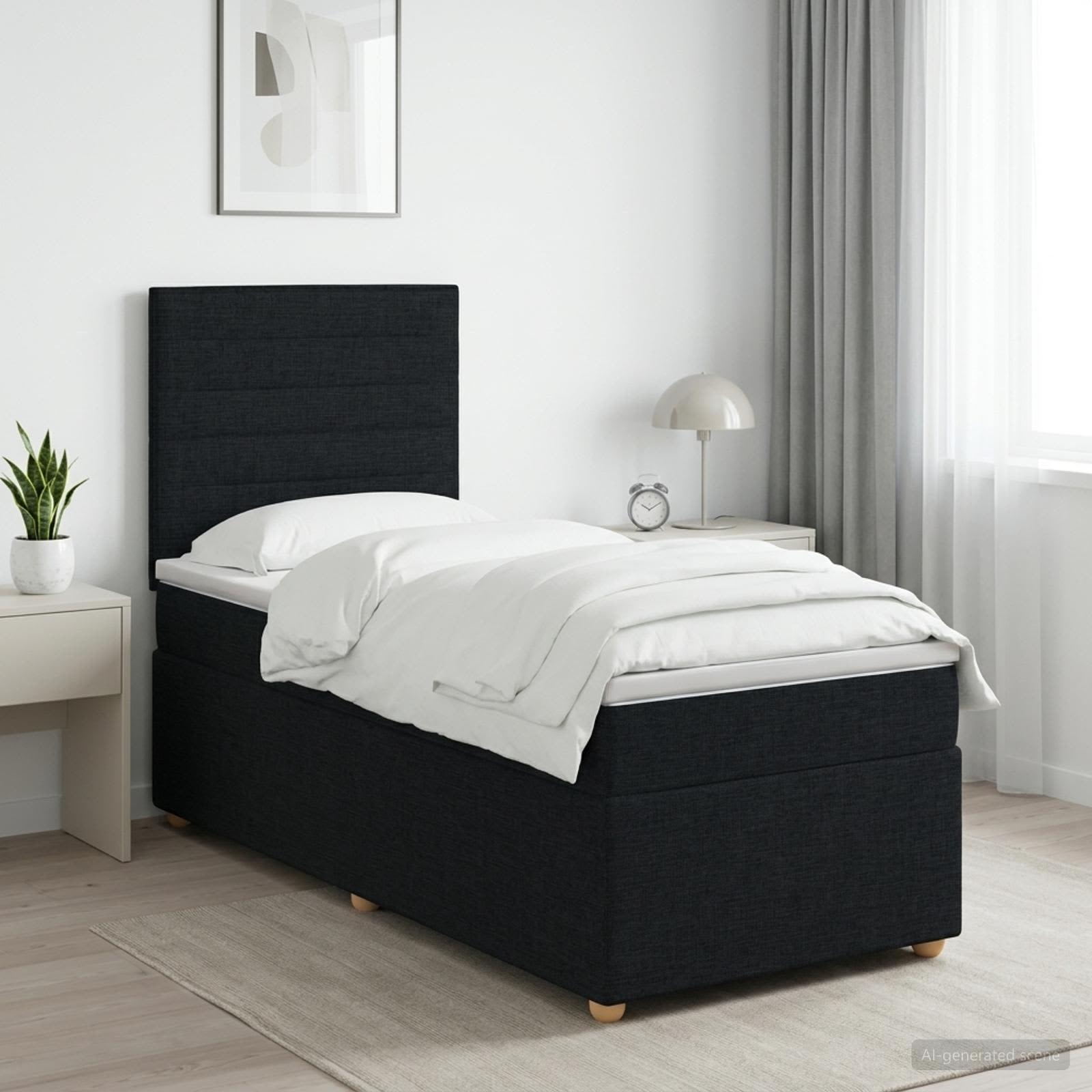 Boxspringbett mit Matratze Schwarz 90 x 190 cm Stoff