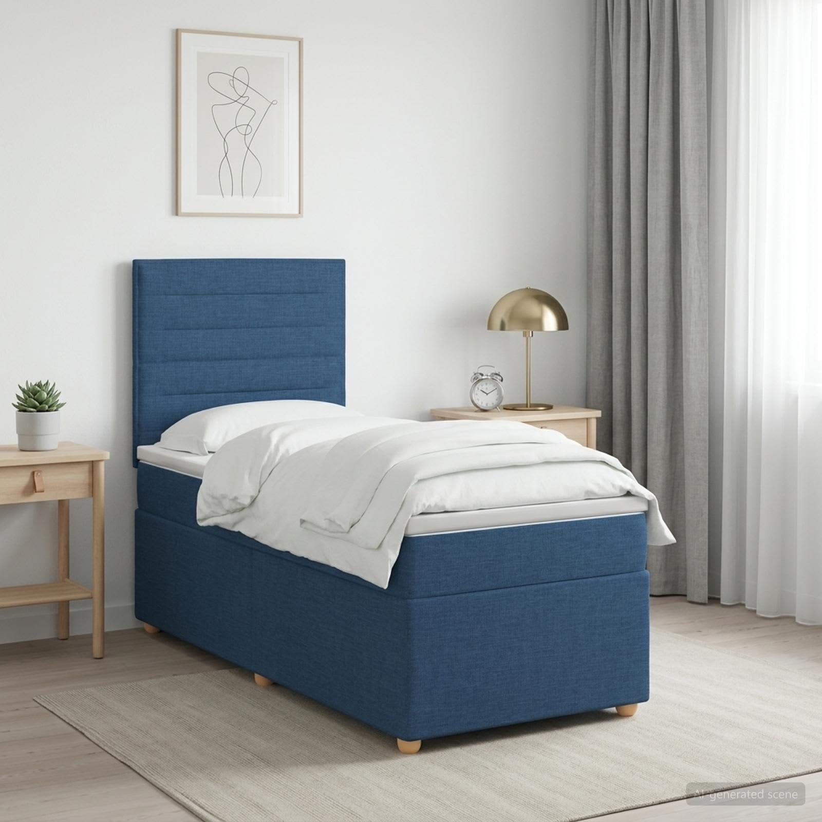 Boxspringbett mit Matratze mit Kopfteil Blau 90 x 190 cm Stoff