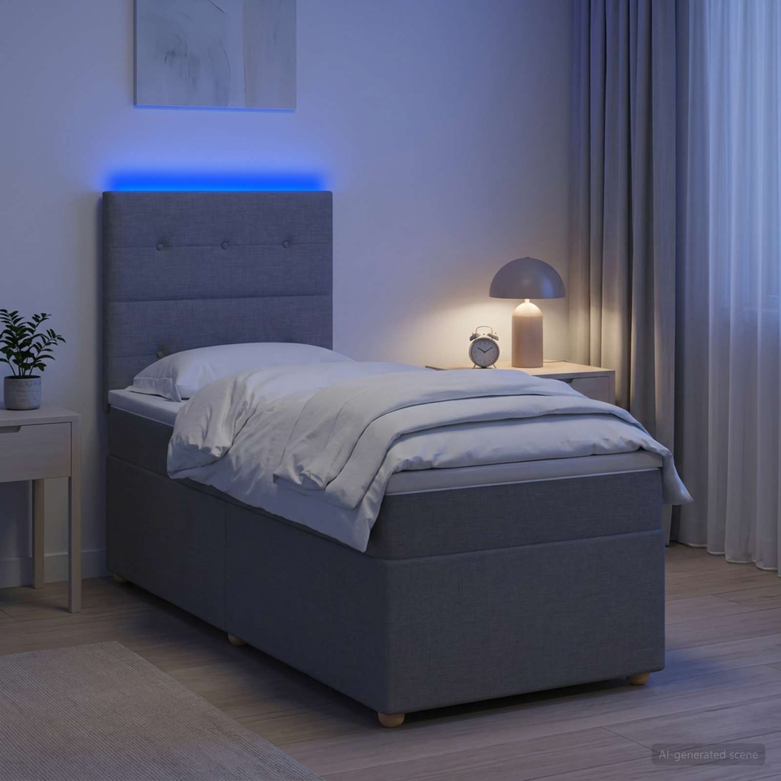Boxspringbett mit Matratze Hellgrau 90 x 200 cm Stoff