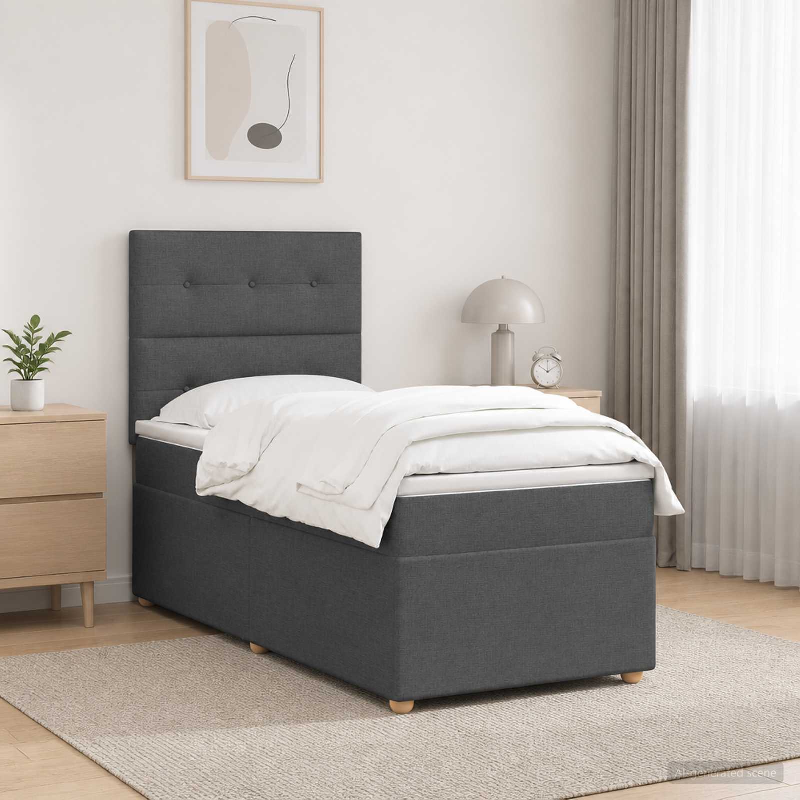 Boxspringbett mit Matratze Dunkelgrau 100 x 200 cm Stoff