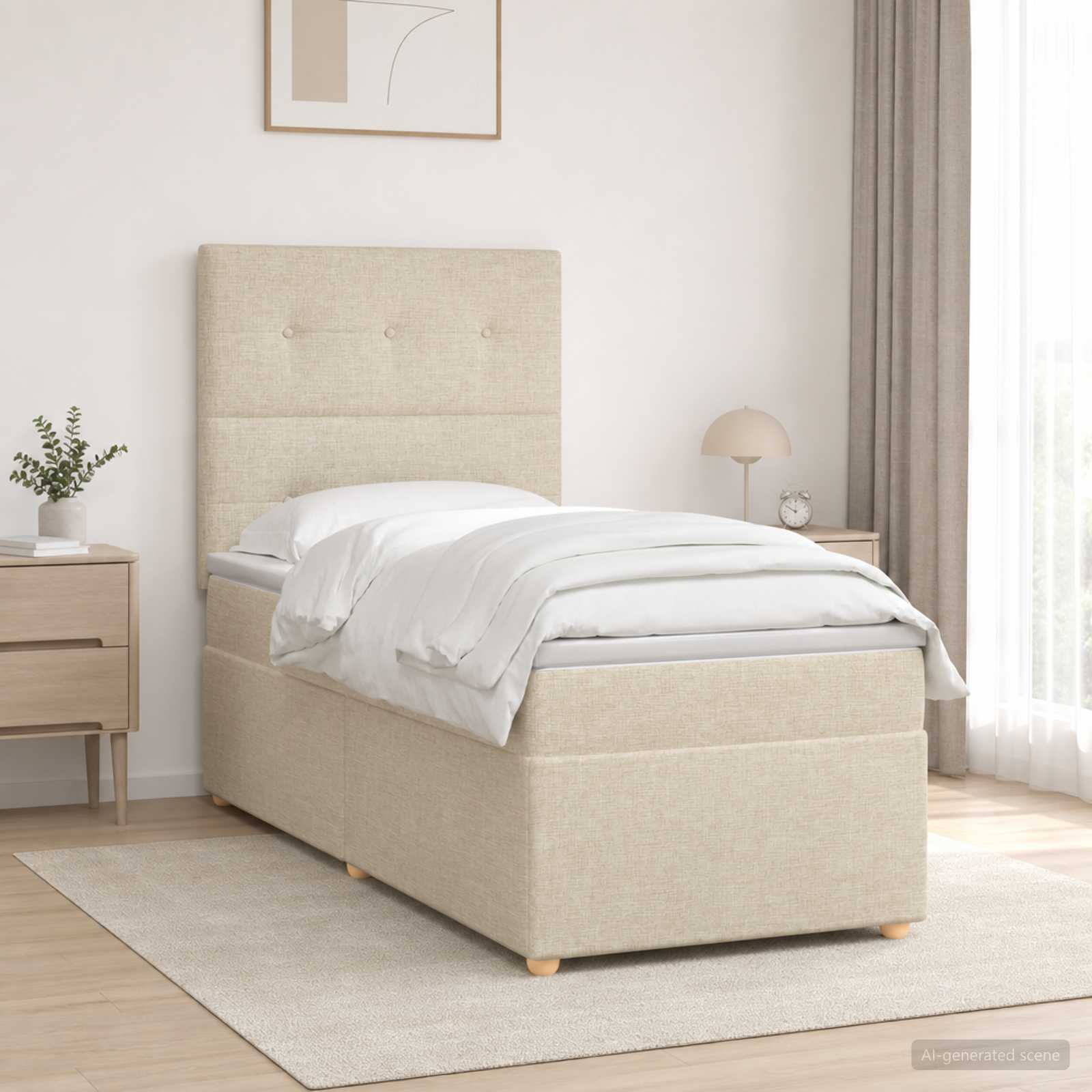 Boxspringbett mit Matratze Creme 100 x 200 cm Stoff