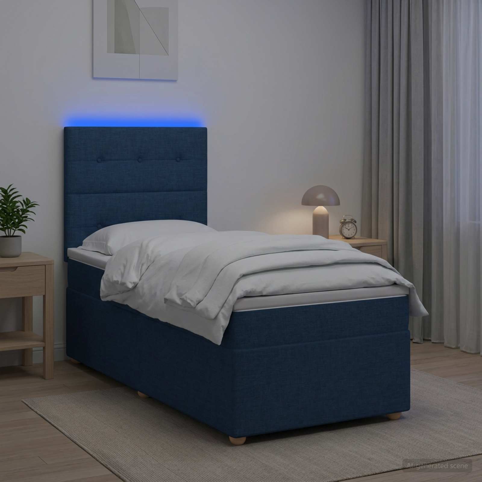 Boxspringbett mit Matratze mit Kopfteil Blau 90 x 200 cm Stoff
