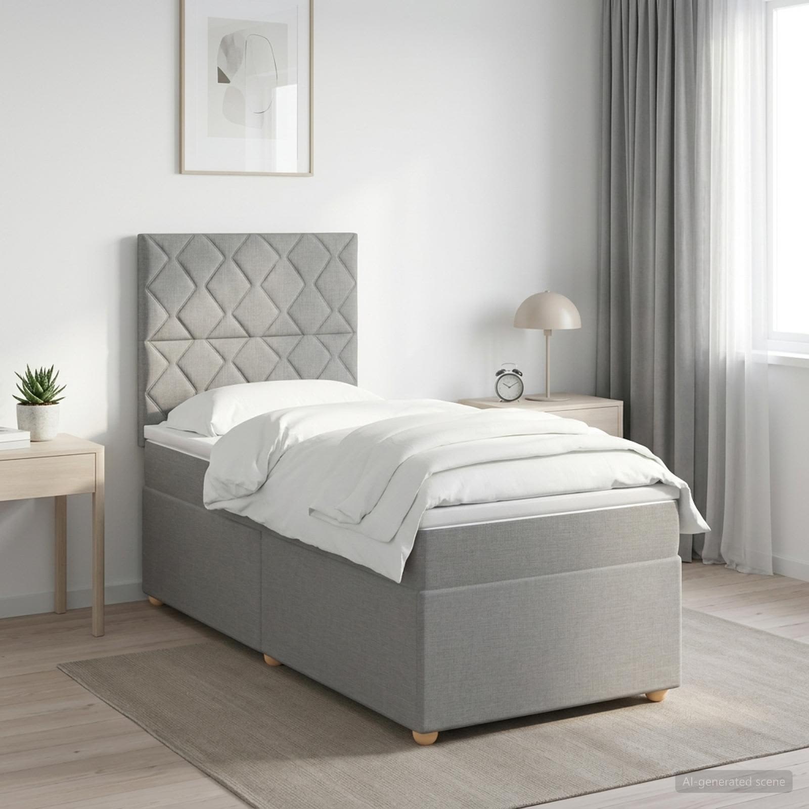 LED Boxspringbett mit Matratze Hellgrau 90 x 190 cm Stoff