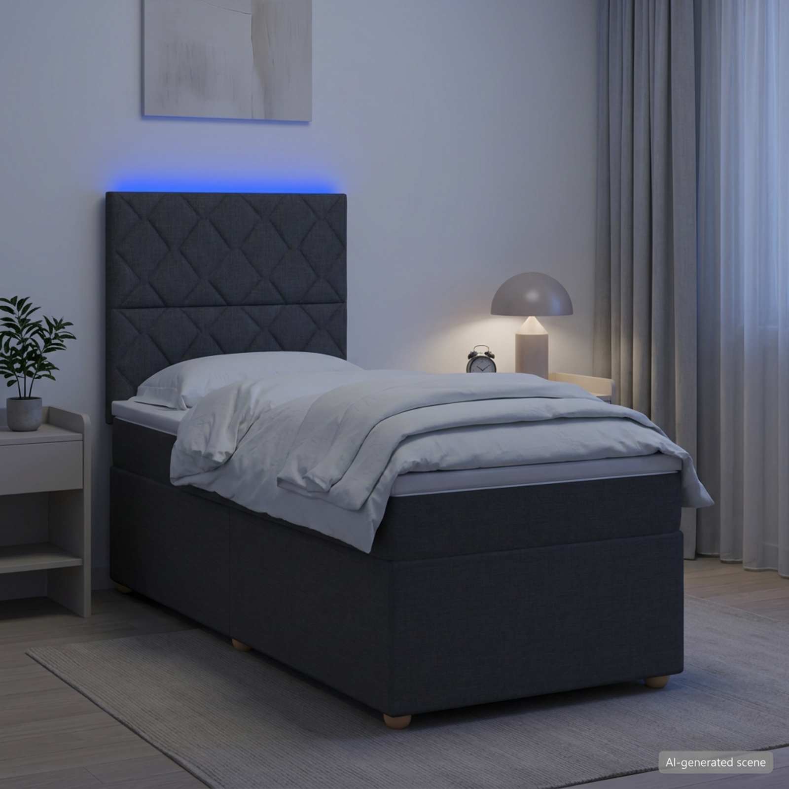 LED Boxspringbett mit Matratze Dunkelgrau 90 x 190 cm Stoff