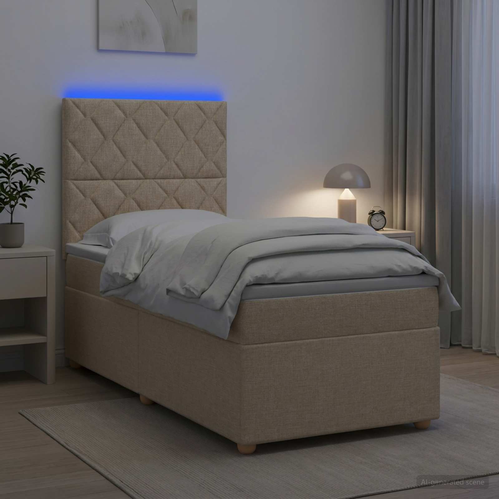Boxspringbett mit Matratze mit Kopfteil Creme 90 x 190 cm Stoff