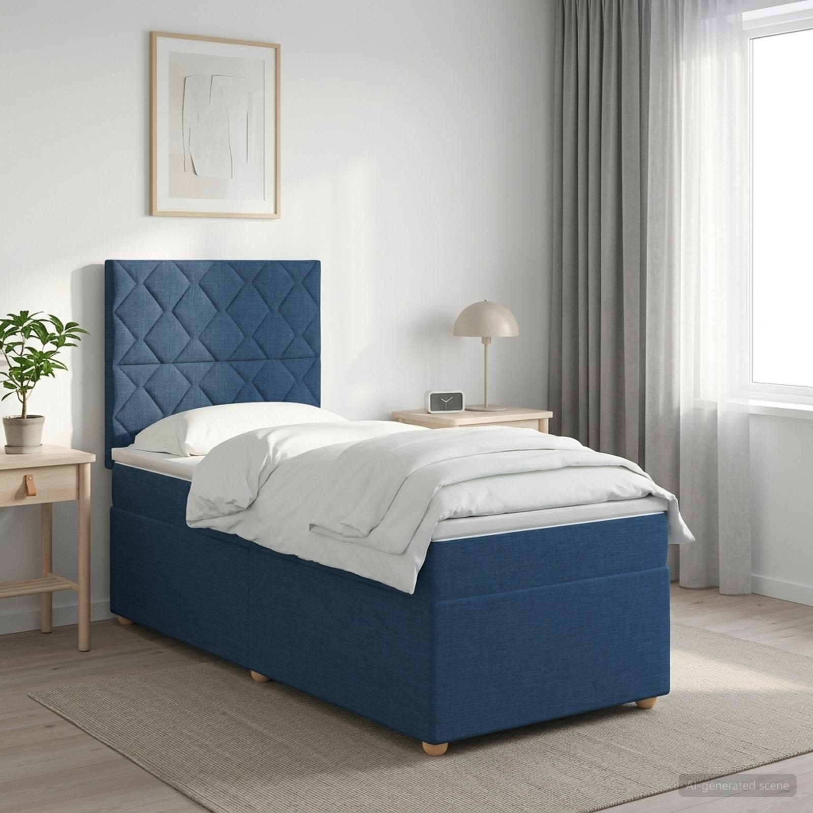 Boxspringbett mit Matratze mit Kopfteil Blau 100 x 200 cm Stoff