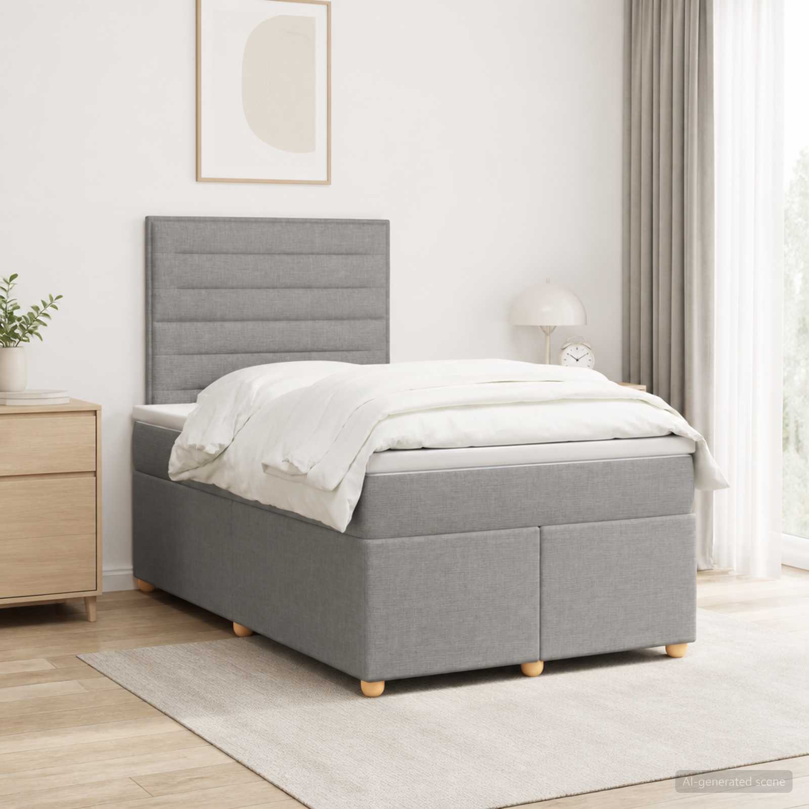 Boxspringbett mit Matratze Hellgrau 120 x 190 cm Stoff