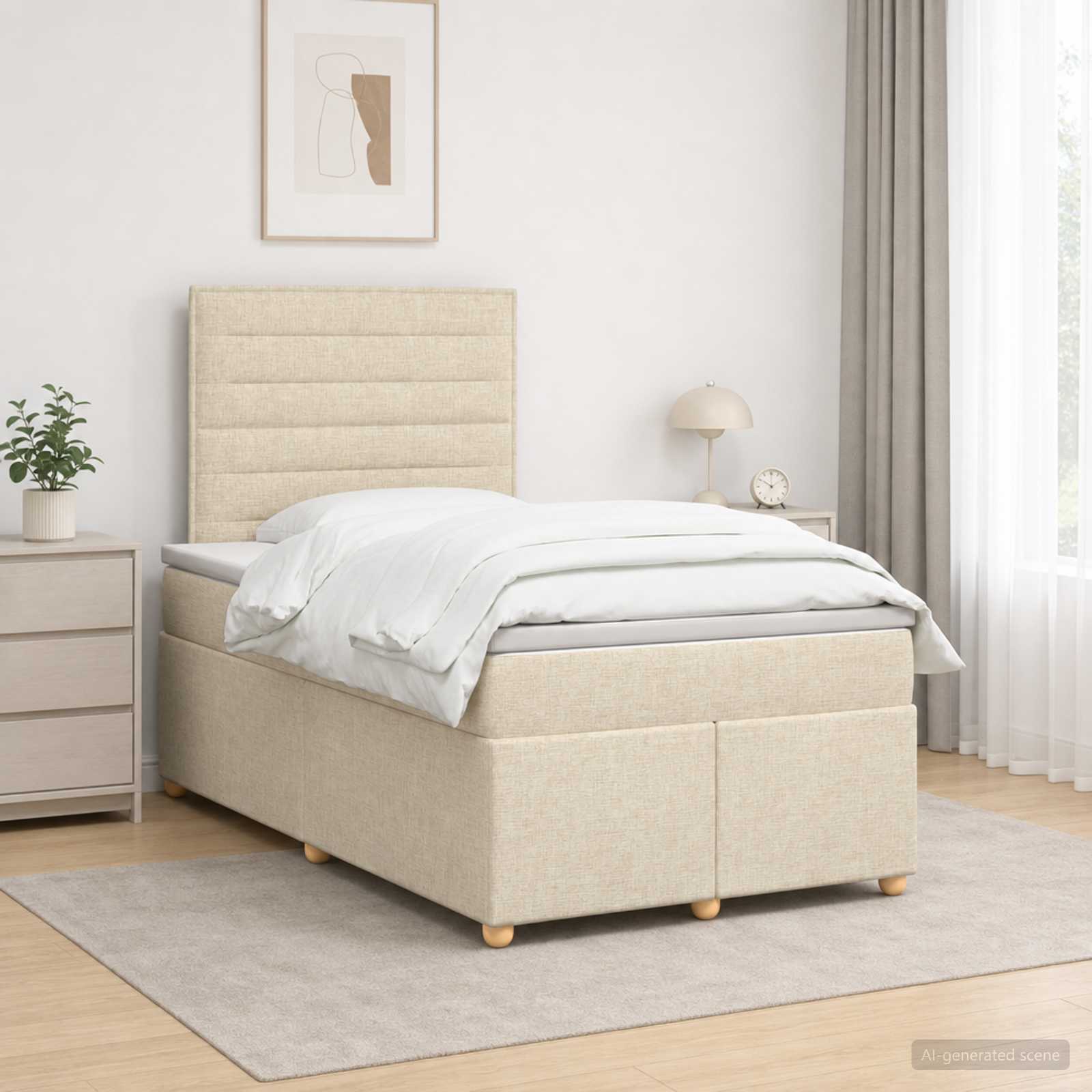 Boxspringbett mit Matratze Creme 120 x 190 cm Stoff