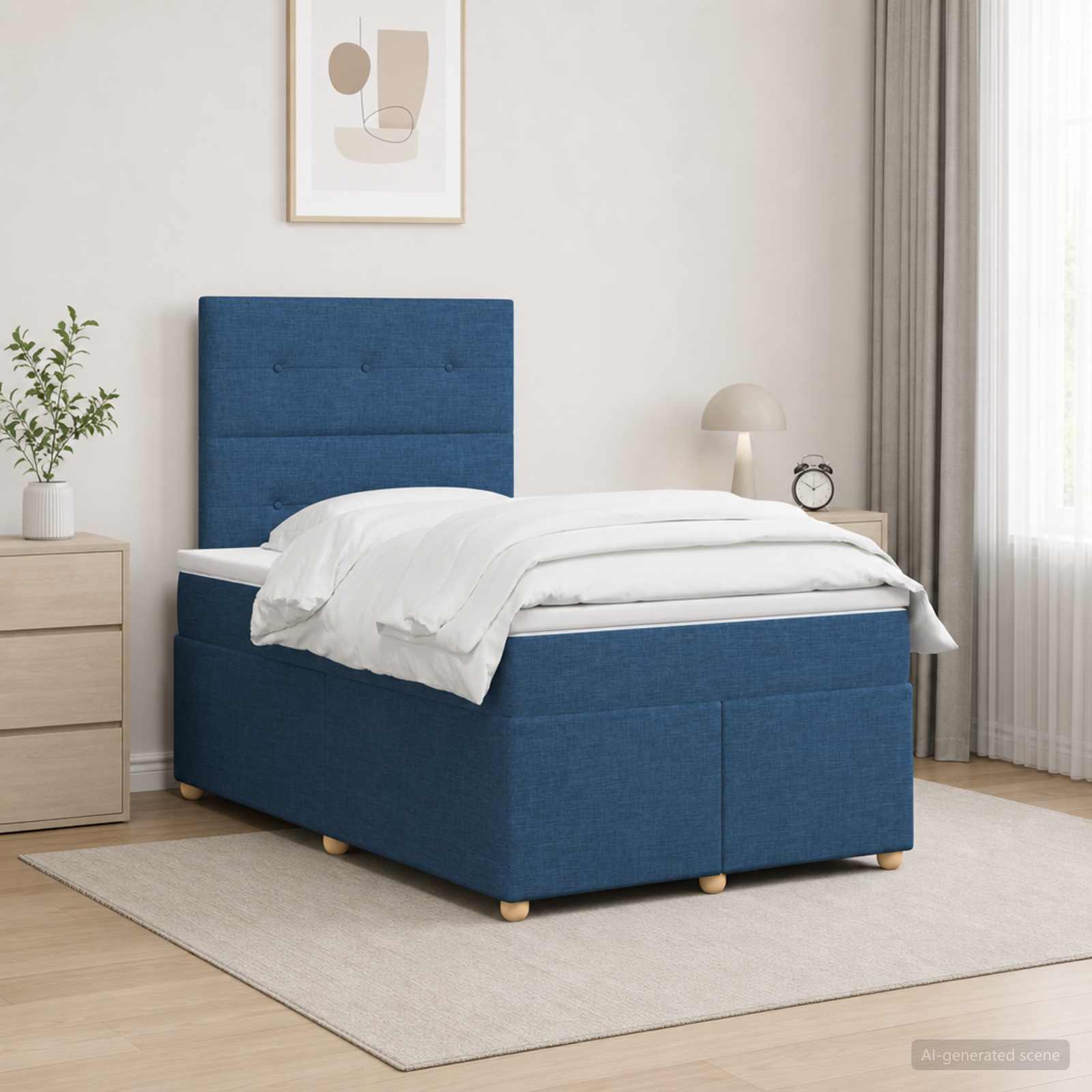 Boxspringbett mit Matratze mit Kopfteil Blau 120 x 200 cm Stoff