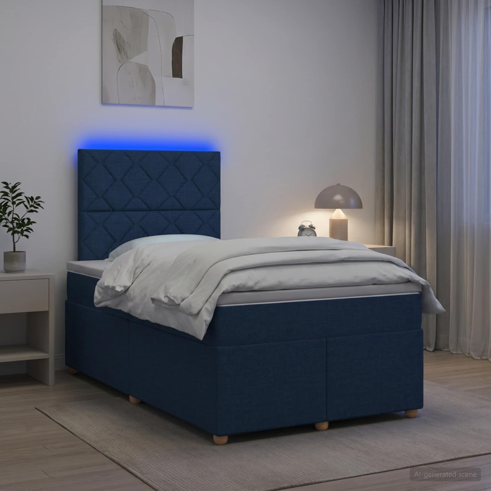 Boxspringbett mit Matratze mit Kopfteil Blau 120 x 200 cm Stoff