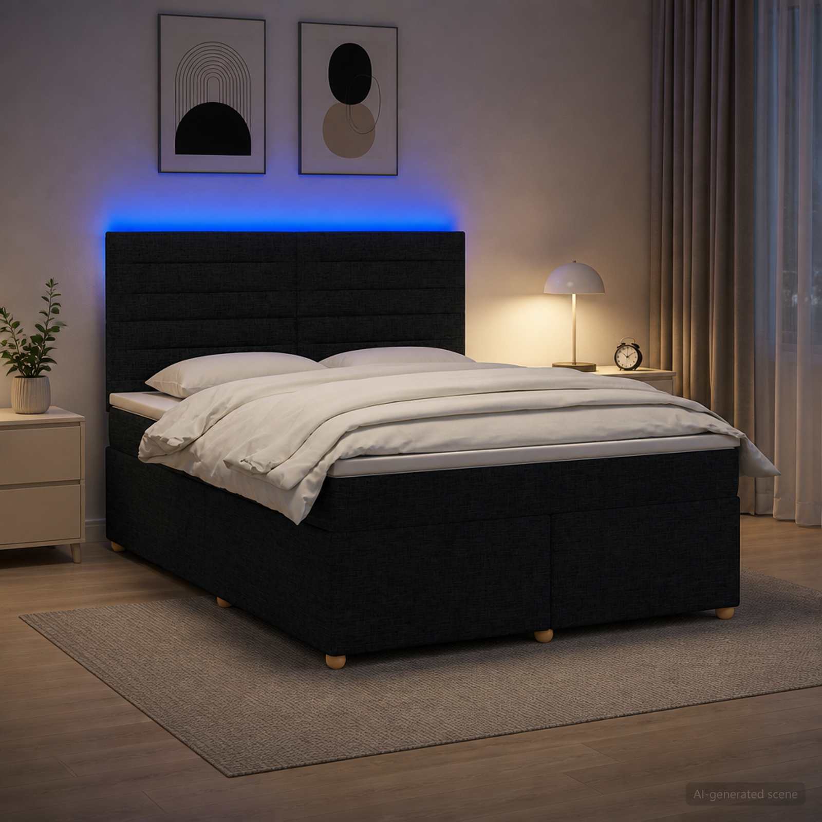 Boxspringbett mit Matratze Schwarz 140 x 200 cm Stoff