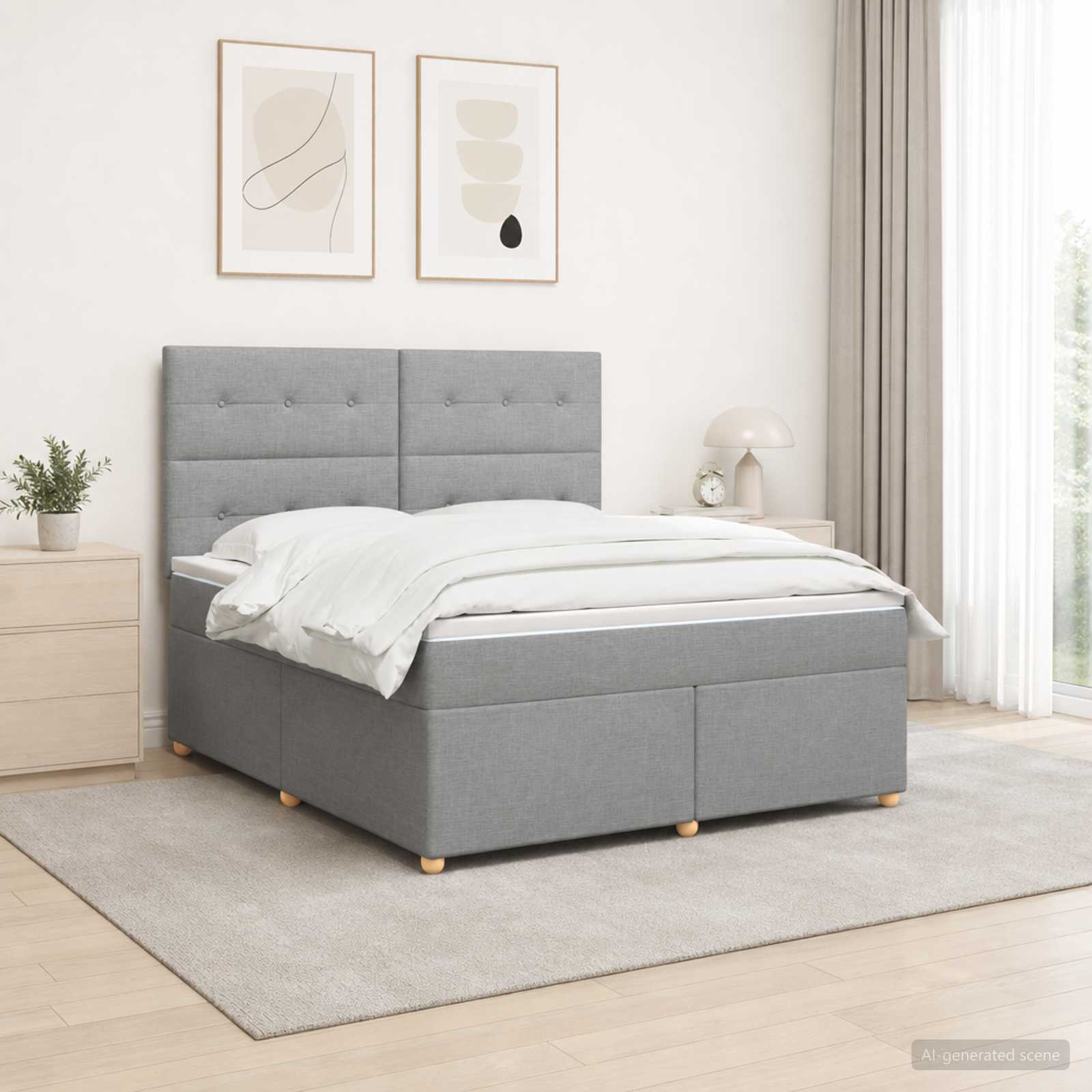 Boxspringbett mit Matratze Hellgrau 140 x 190 cm Stoff