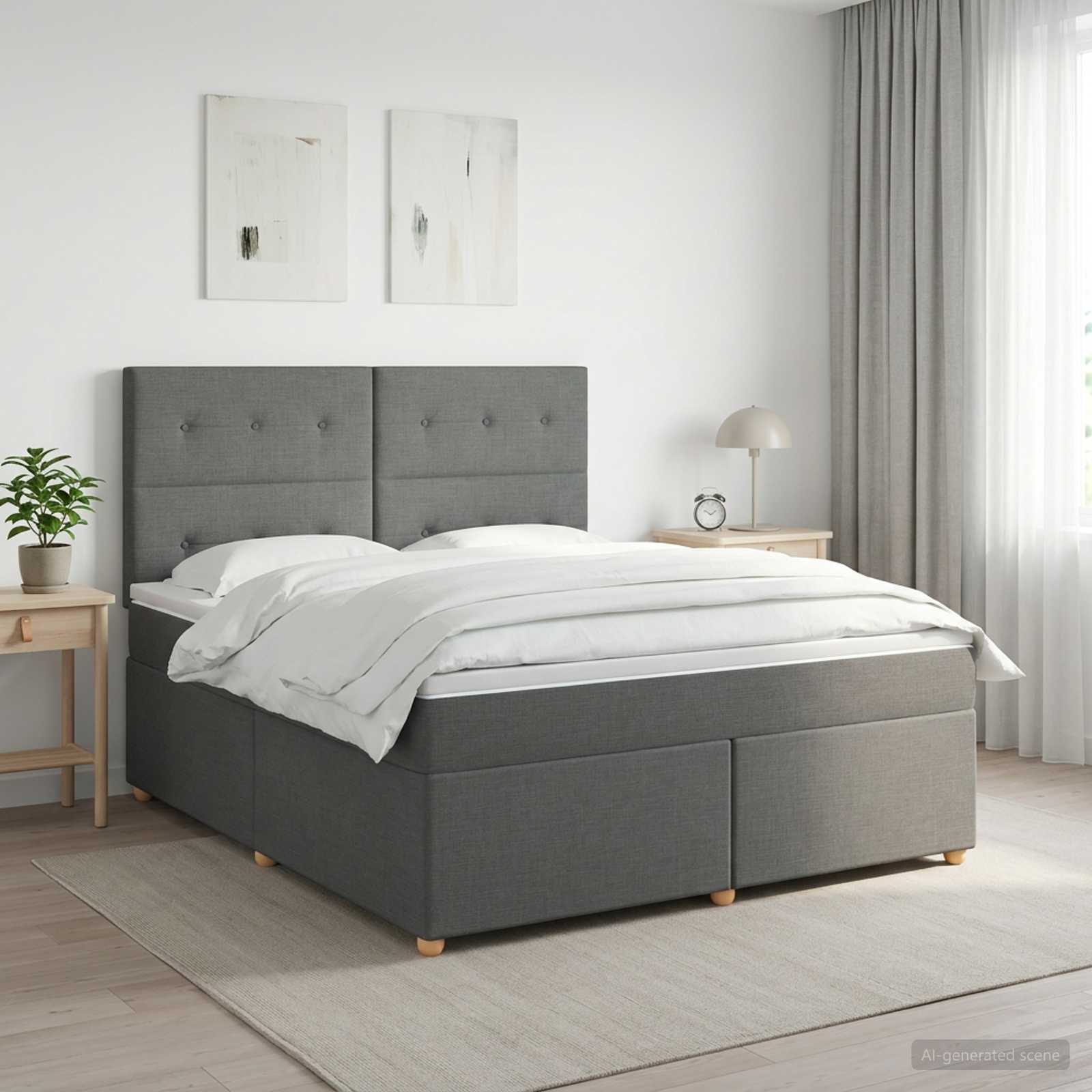 Boxspringbett mit Matratze Dunkelgrau 140 x 190 cm Stoff