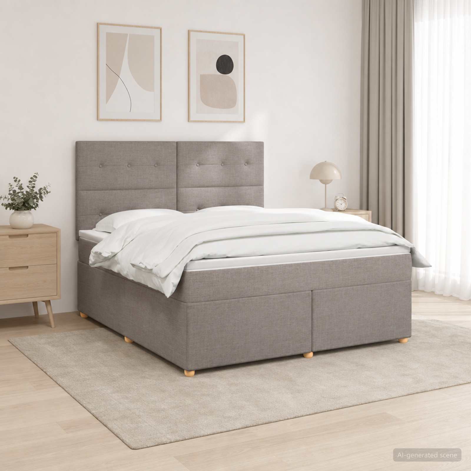 Boxspringbett mit Matratze Taupe 140 x 200 cm Stoff
