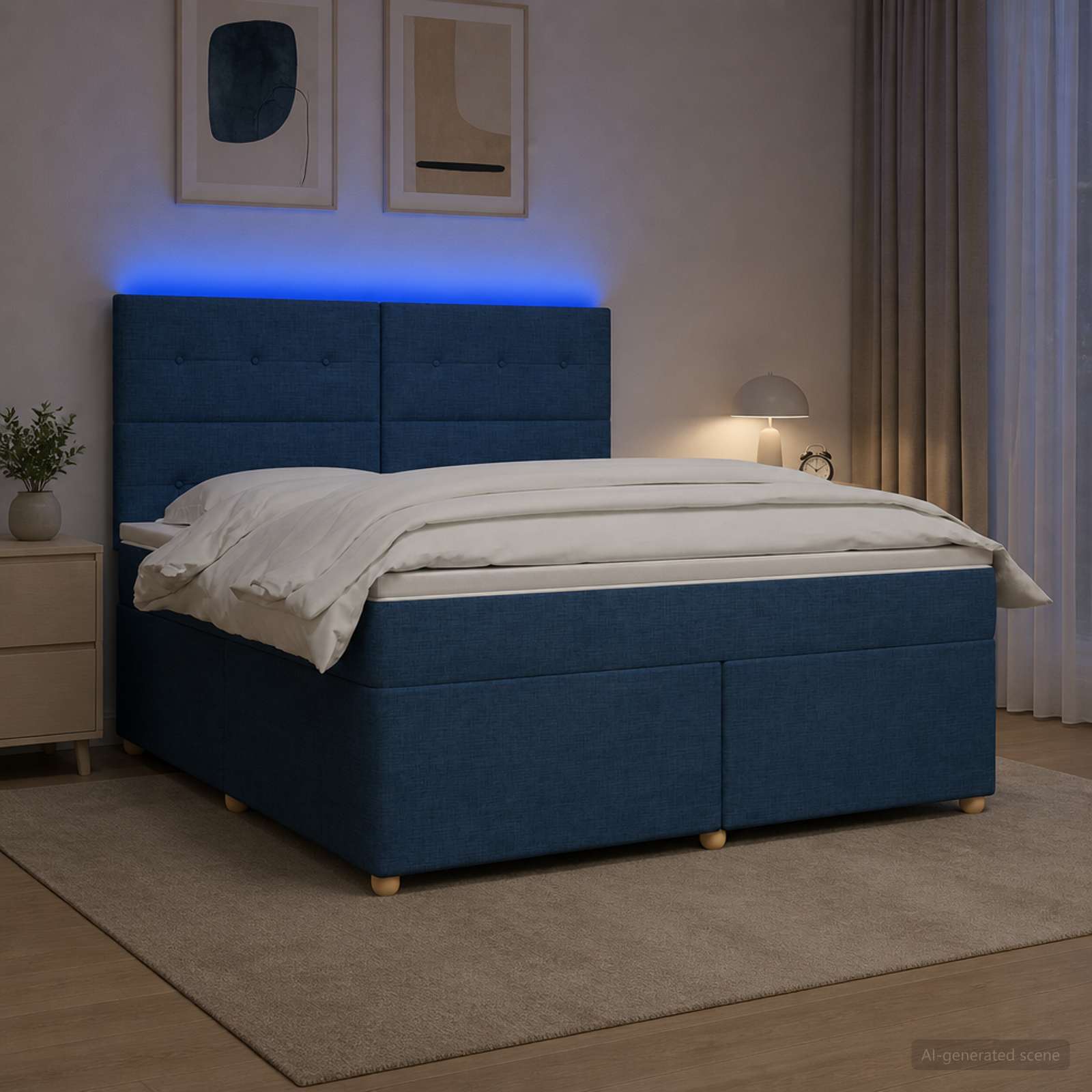 Boxspringbett mit Matratze mit Kopfteil Blau 140 x 190 cm Stoff