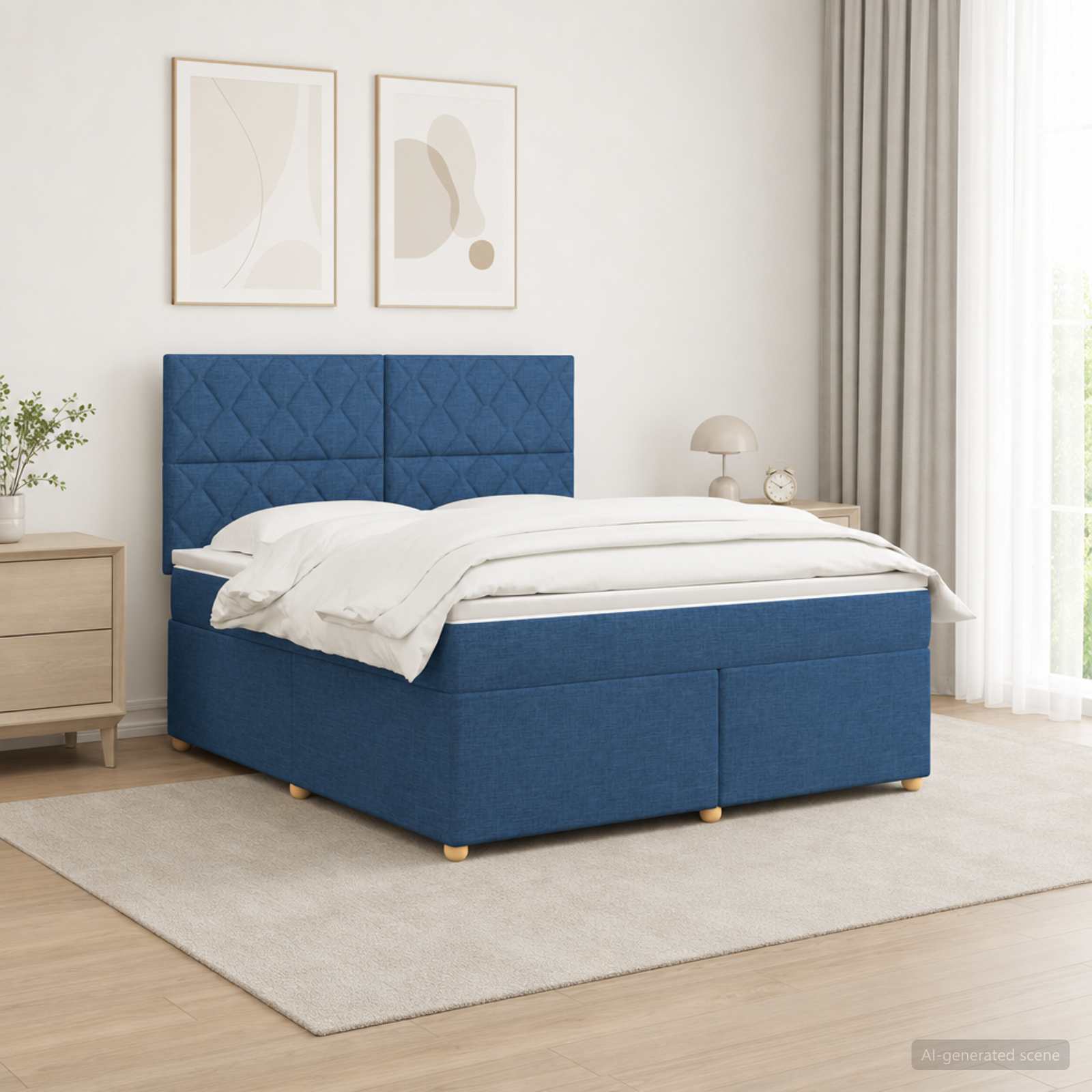 Boxspringbett mit Matratze mit Kopfteil Blau 140 x 200 cm Stoff