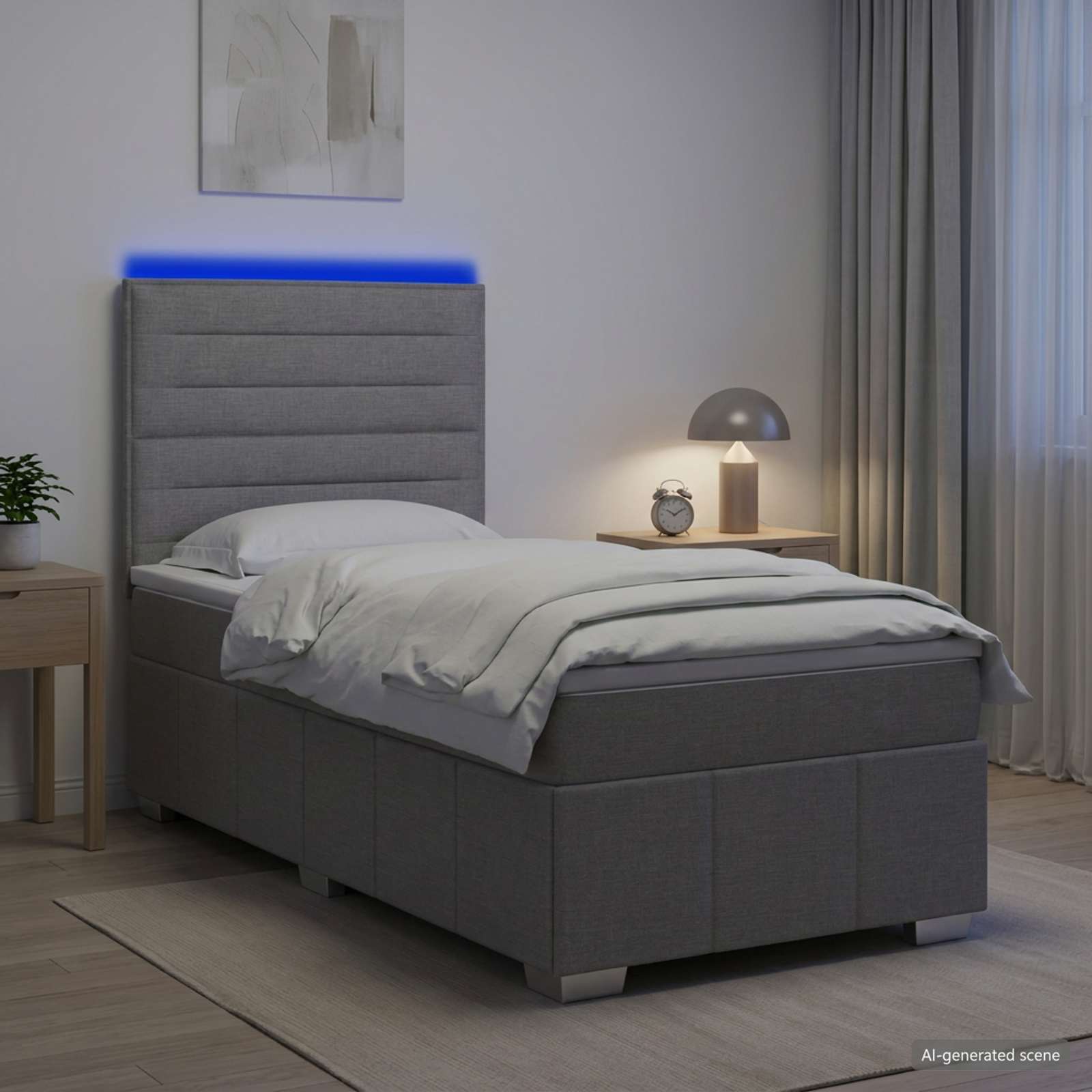 LED Boxspringbett mit Matratze Hellgrau 80 x 200 cm Stoff