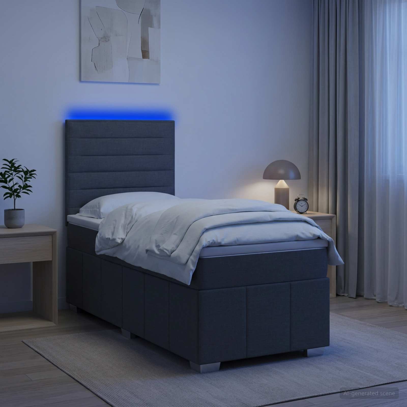LED Boxspringbett mit Matratze Dunkelgrau 80 x 200 cm Stoff