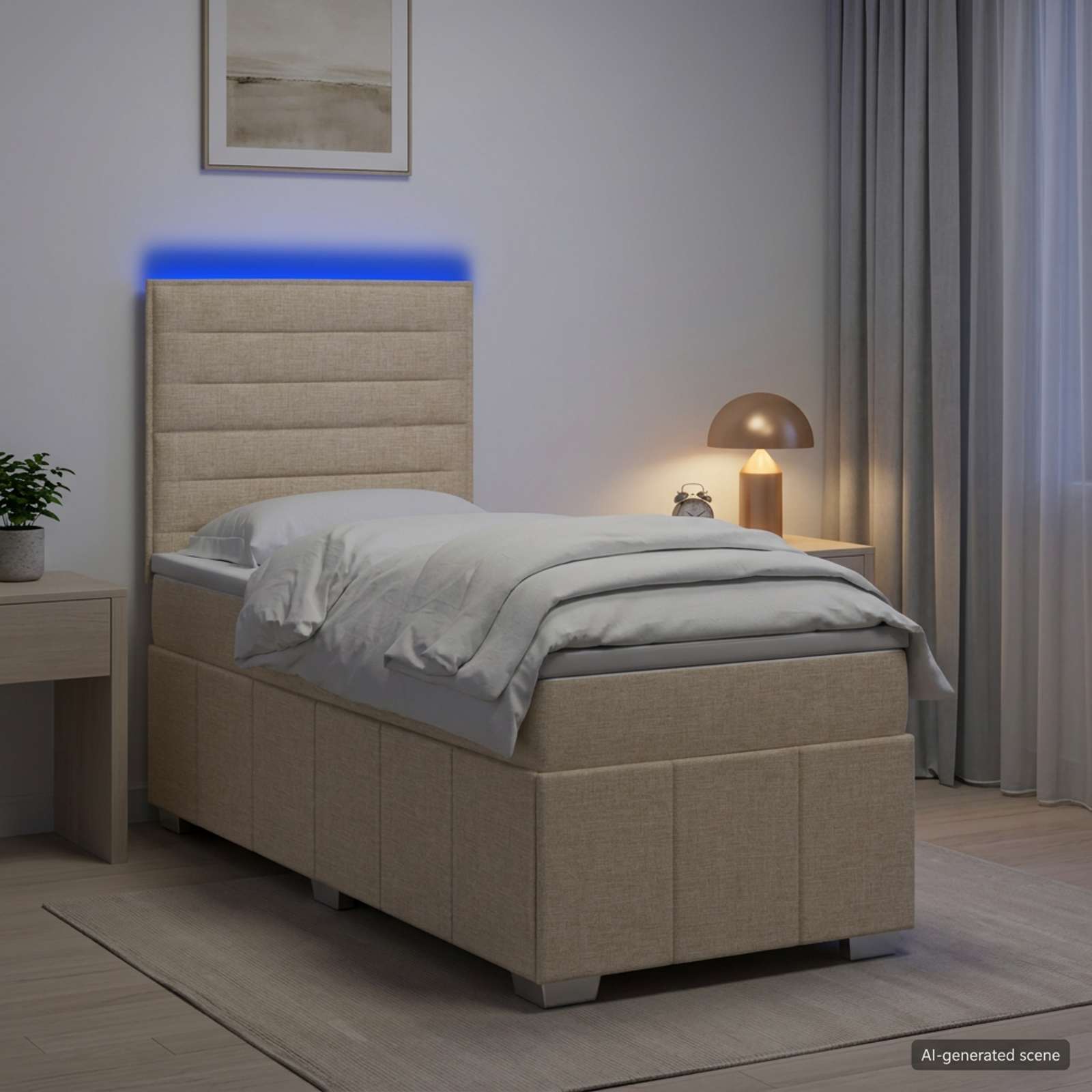 LED Boxspringbett mit Matratze Creme 100 x 200 cm Stoff
