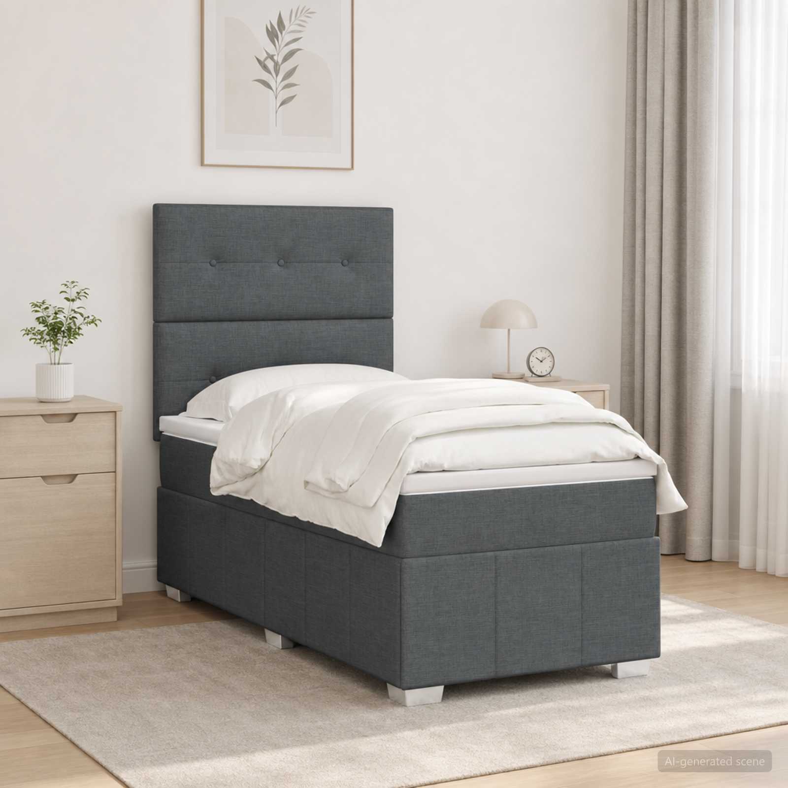 LED Boxspringbett mit Matratze Dunkelgrau 100 x 200 cm Stoff