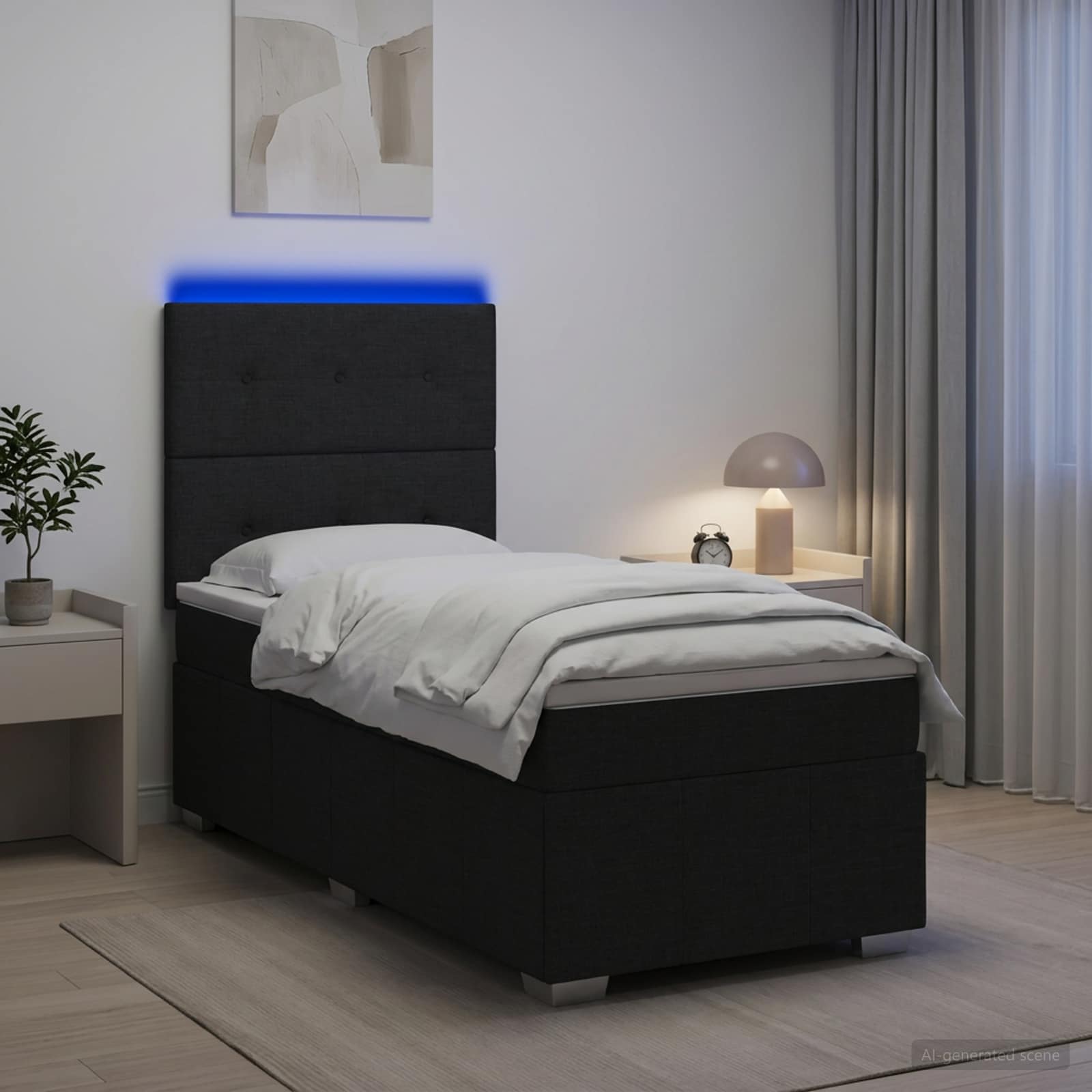 LED Boxspringbett mit Matratze Schwarz 80 x 200 cm Stoff