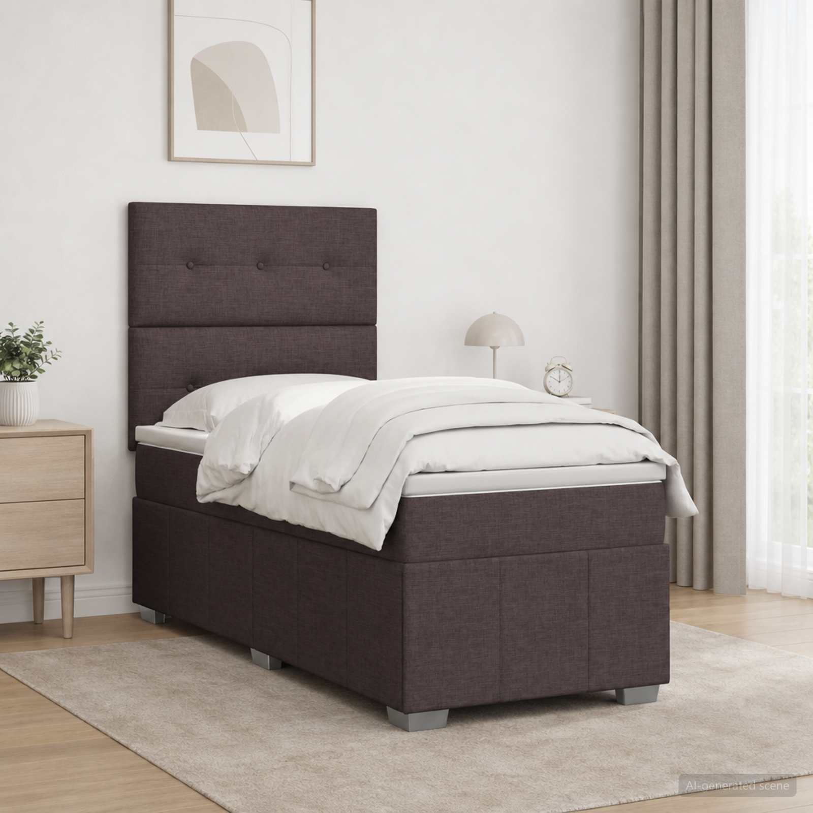 LED Boxspringbett mit Matratze Dunkelbraun 100 x 200 cm Stoff