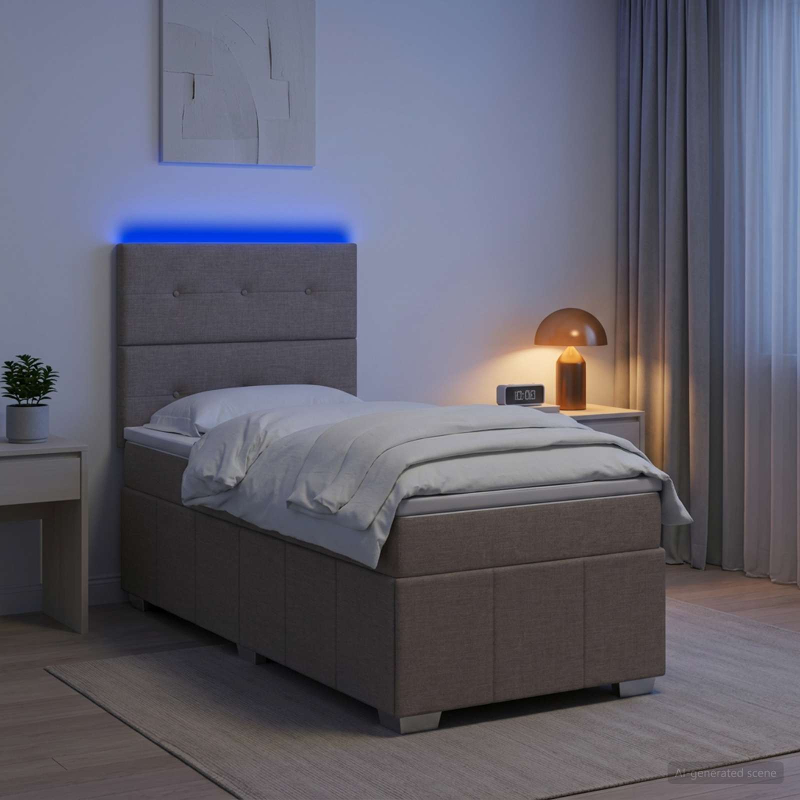 LED Boxspringbett mit Matratze Taupe 100 x 200 cm Stoff