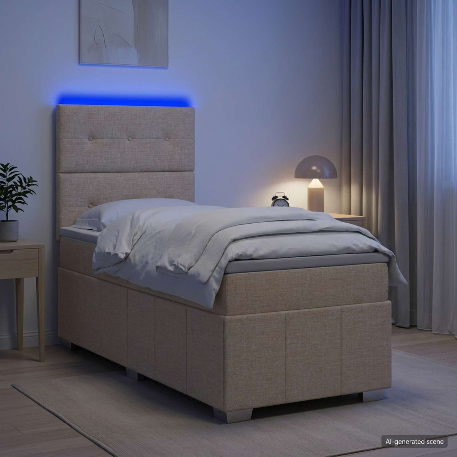 LED Boxspringbett mit Matratze Creme 100 x 200 cm Stoff